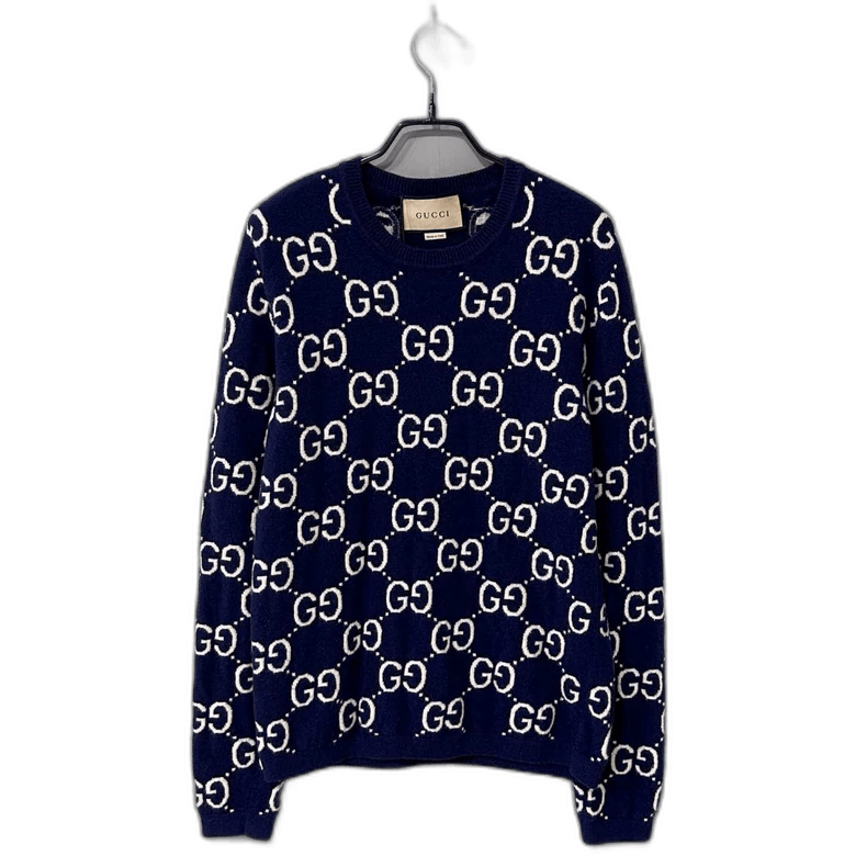 Gucci Blue Knit Sweater with GG Pattern Size L / US 10 / IT 46 - 1 Thumbnail