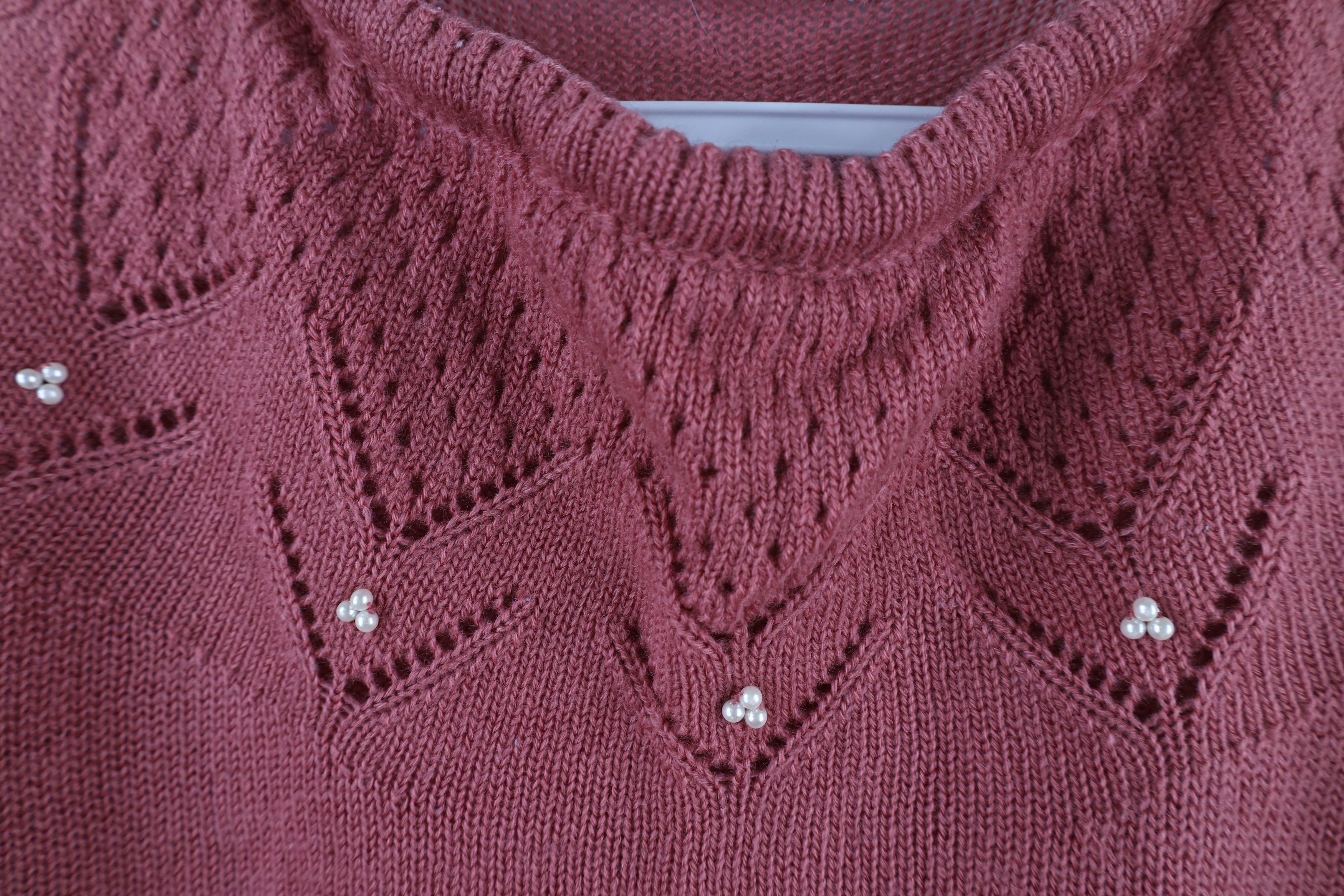 Vintage Vintage 80s 90s Mid Mod Puff Sleeve Beaded Knit Sweater Pink Size L / US 10 / IT 46 - 5 Thumbnail
