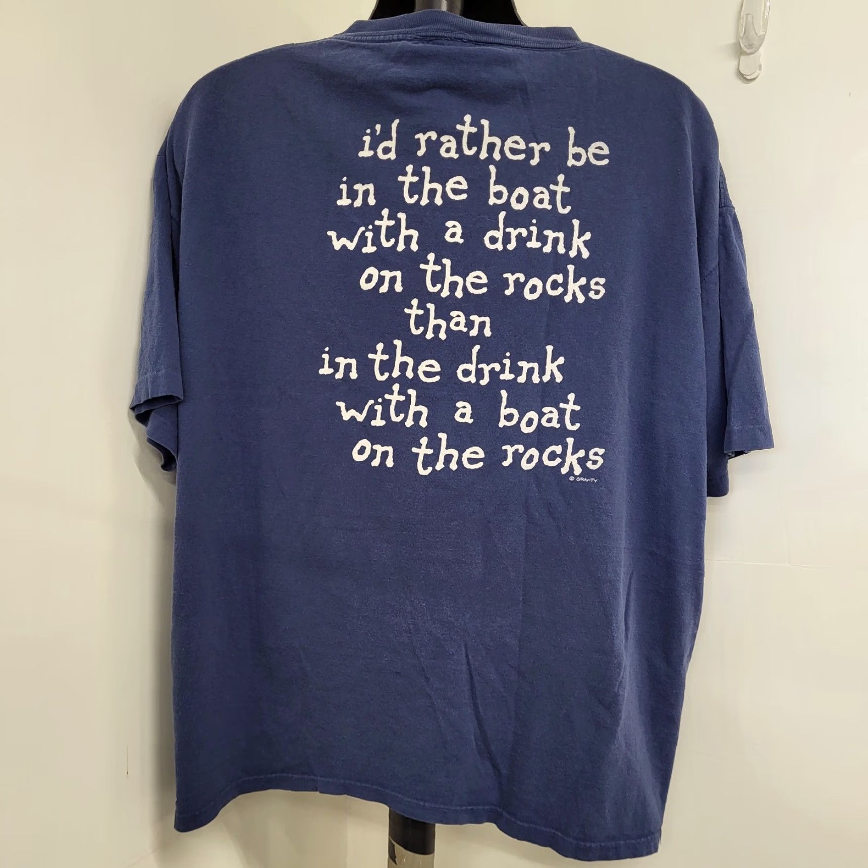Vintage VINTAGE Gravity Graphic T-Shirt Men XL Blue "I'd Rather Be In The Boat" St. Croix Drinking Shirt Size US XL / EU 56 / 4 - 2 Thumbnail