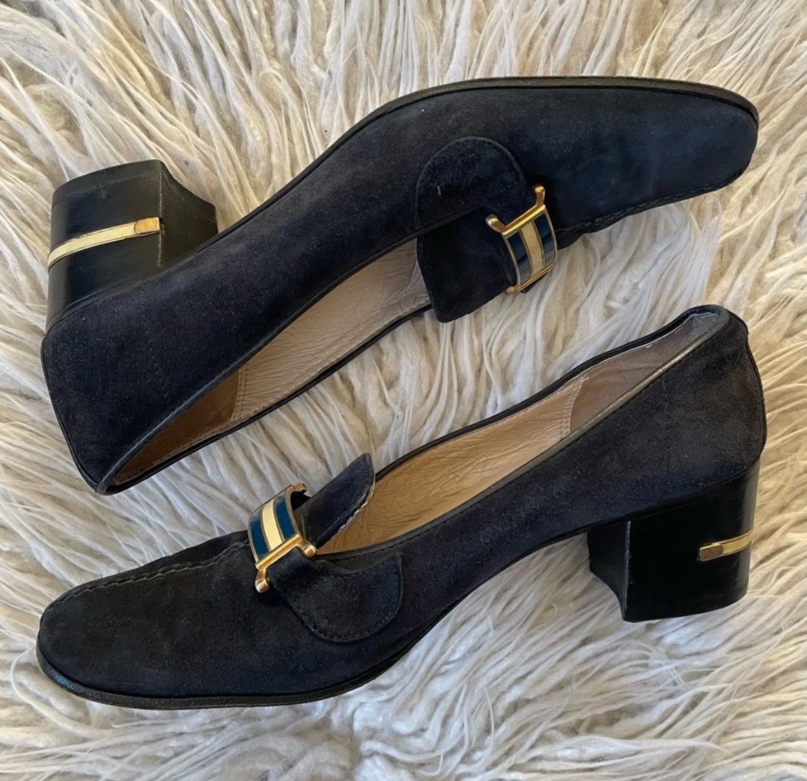 Gucci Gucci Vintage Suede Chain-Link Block Heel Square Toe Pumps Size US 8.5 / IT 38.5 - 2 Thumbnail