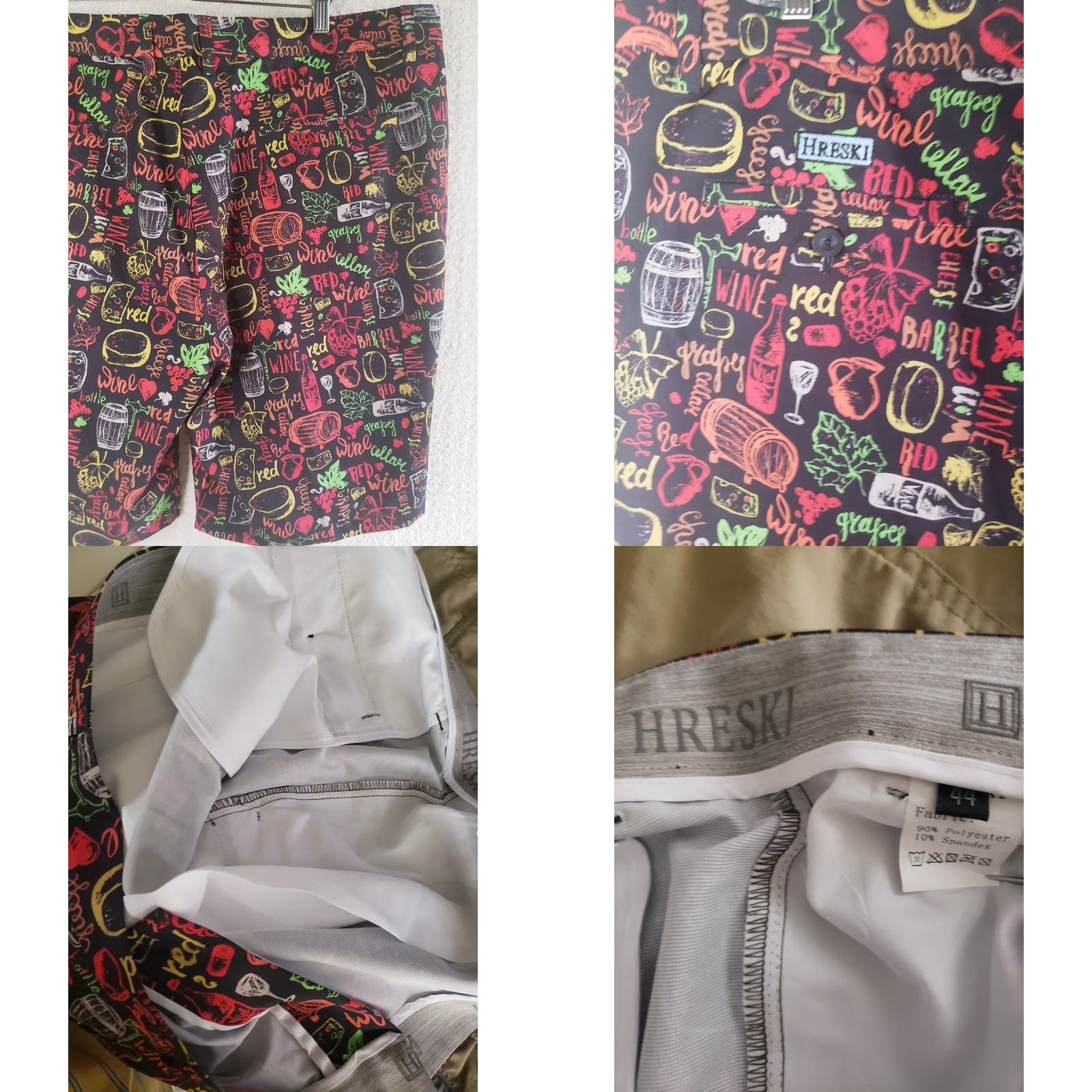 Vintage HRESKI Men’s Crazy Golf Shorts Wine & Cheese Theme Size 44 Inseam 10” NEW! Size US 44 / EU 60 - 8 Thumbnail