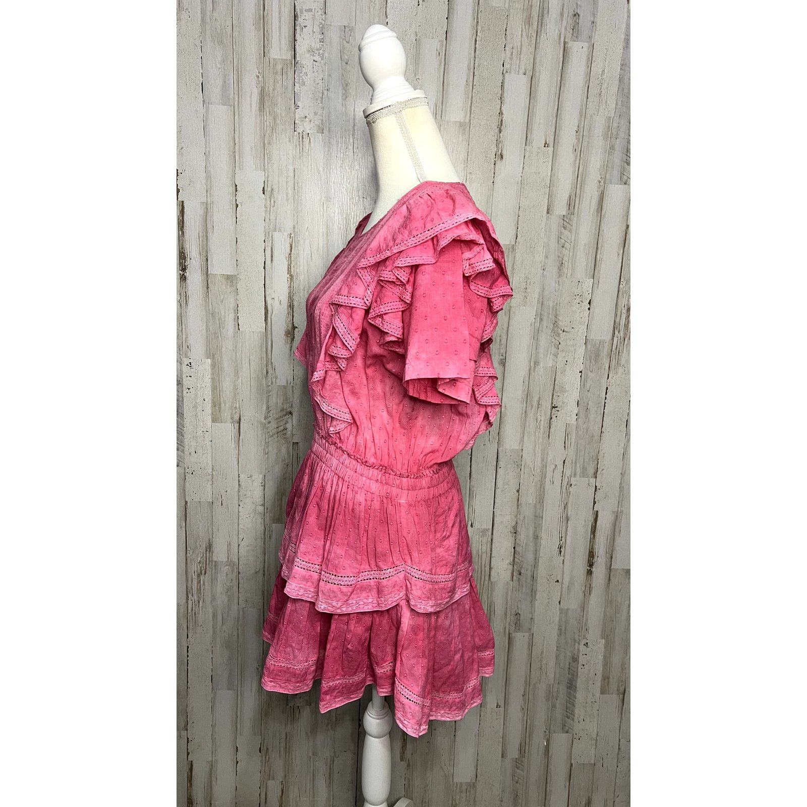 LoveShackFancy LoveShackFancy Natasha Mini Dress Women's Large Pink Ruffle Size L / US 10 / IT 46 - 5 Thumbnail