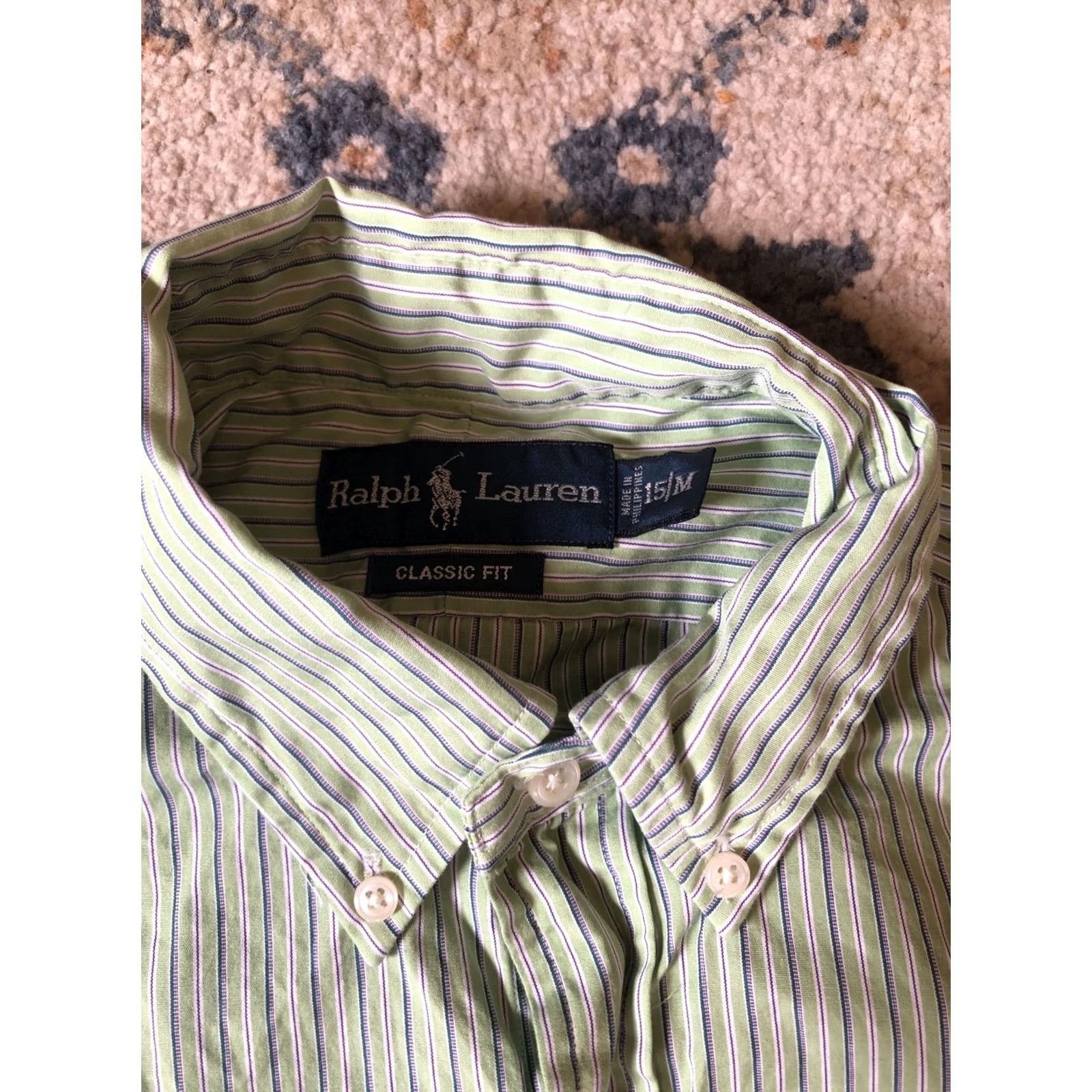Ralph Lauren Ralph Lauren Men's Classic Fit Oxford Button-down Shirt 15 Green Striped Collar Button-Down Long Sleeve Size US M / EU 48-50 / 2 - 2 Thumbnail
