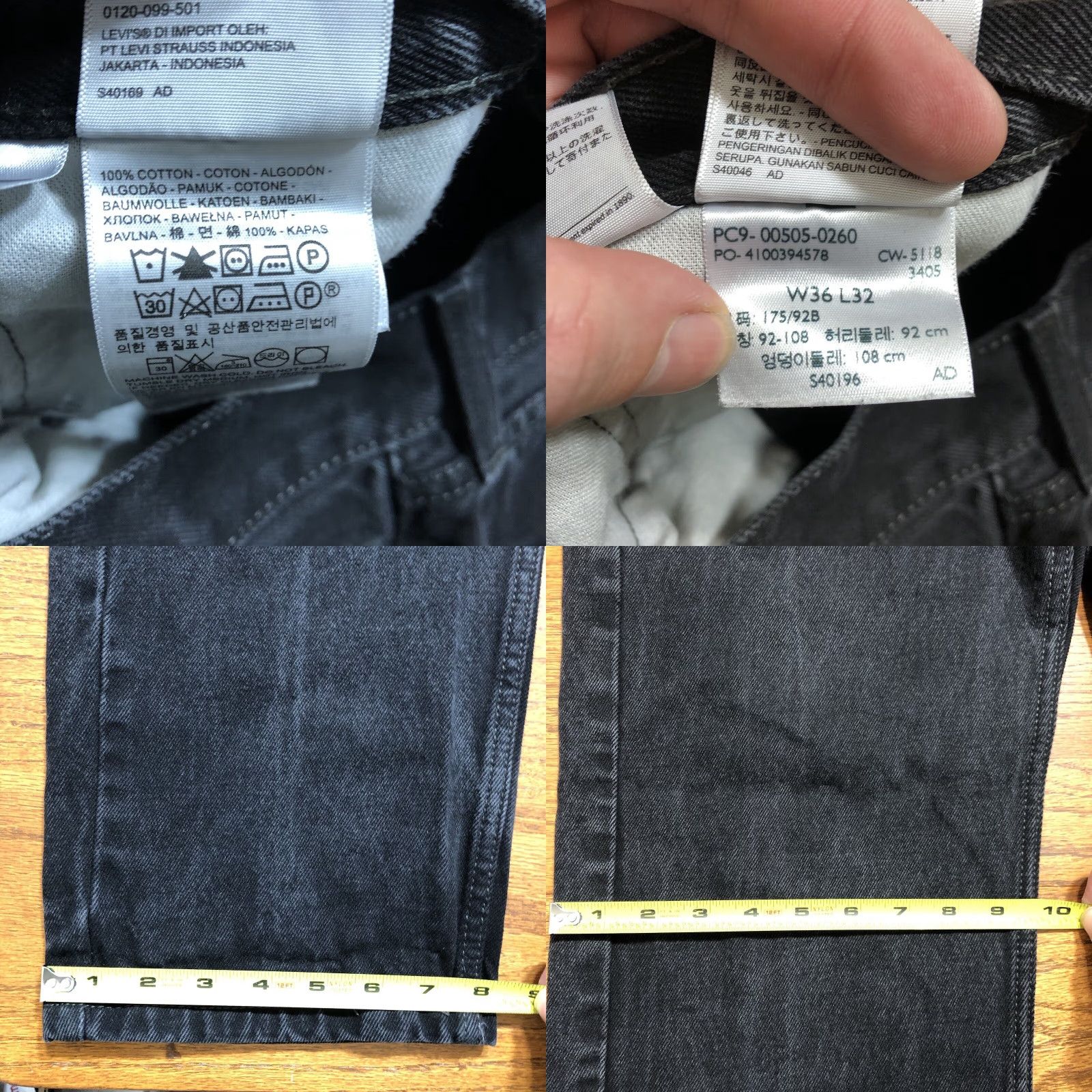 Levi's Levi's 505 Jeans Mens Straight 35x31 Black Denim Western Cowboy Rodeo 80s 90s USA Classic Size US 35 - 8 Thumbnail