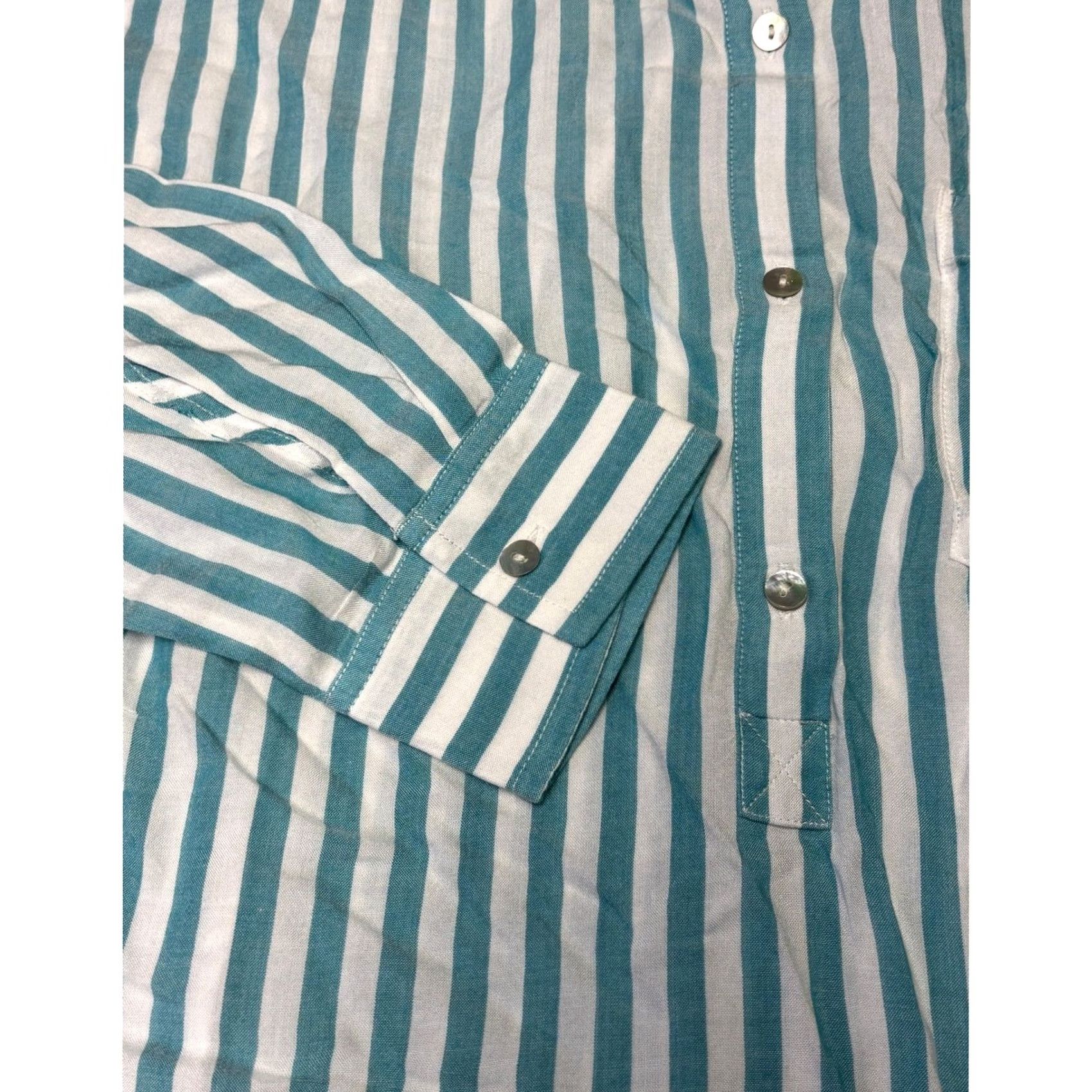 Rails Rails Striped Button Down Shirt Teal White Long Sleeve Shirt S Women Dress Shirt Blouse Tunic Casual Everyday Size S / US 4 / IT 40 - 3 Thumbnail