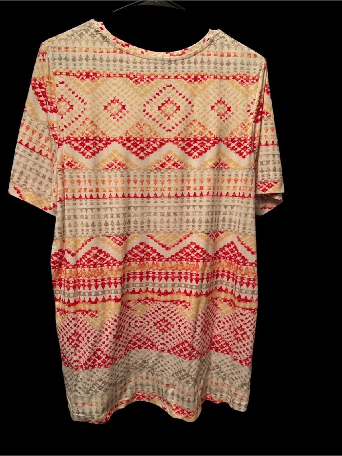 Chicos Chico's V-Neck Patterned Blouse in White, Red, Yellow, Gray Size M / US 6-8 / IT 42-44 - 2 Thumbnail