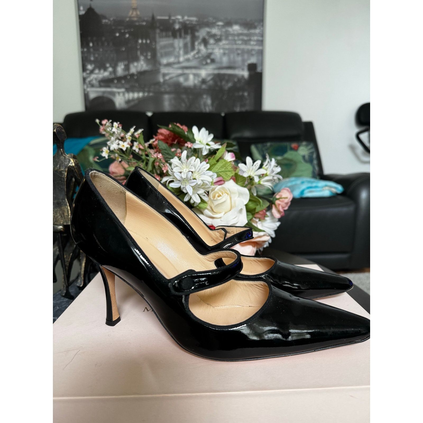 Manolo Blahnik Manolo Blahnik Black Patent Campari Mary Jane Pumps 41.5M Size US 11.5 / IT 41.5 - 4 Thumbnail
