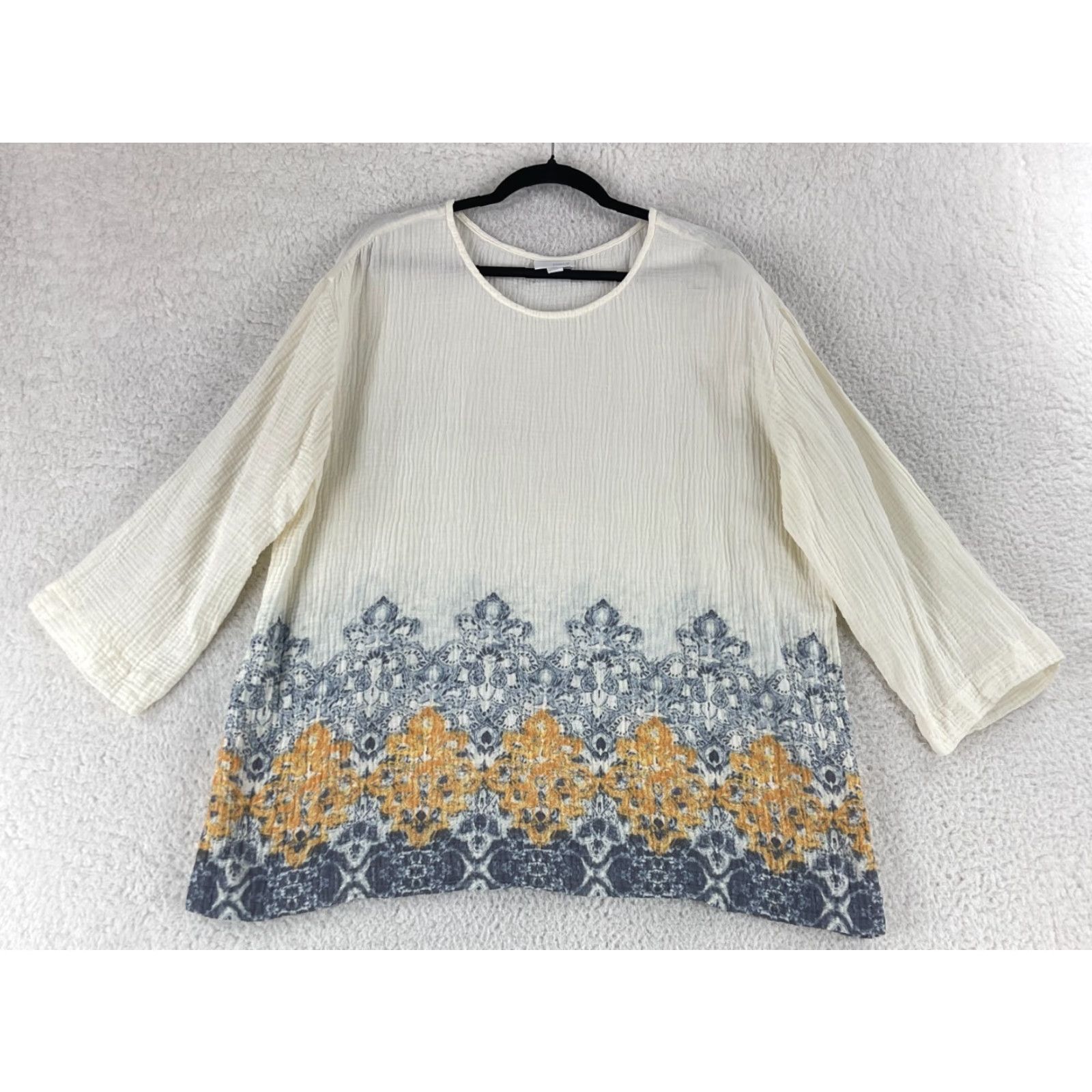 J. Jill J. Jill Tunic Shirt Womens XL Ivory Geo Print Long Sleeve Pullover Texture Size XL / US 12-14 / IT 48-50 - 2 Thumbnail
