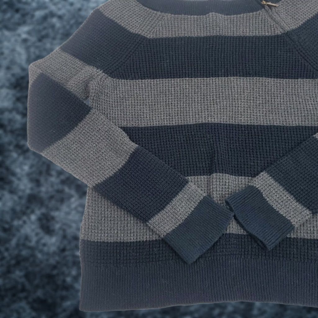 Chaps CHAPS Denim Knit Sweater Black Gray Stripe Shoulder Zip Women's M Pullover Knitted Striped Preppy American Vintage: No Size M / US 6-8 / IT 42-44 - 1 Thumbnail