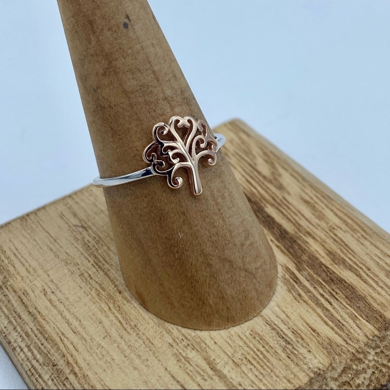 The Unbranded Brand Tree Of Life Two-Tone Sterling Silver Ring Size 6,7,8 Size ONE SIZE - 3 Thumbnail