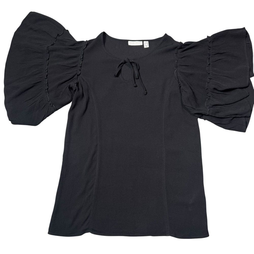 Other New Susan Graver Rayon Crepe Flutter Sleeve Black Tunic A48 Size XXS / US 00 / IT 34 - 6 Thumbnail