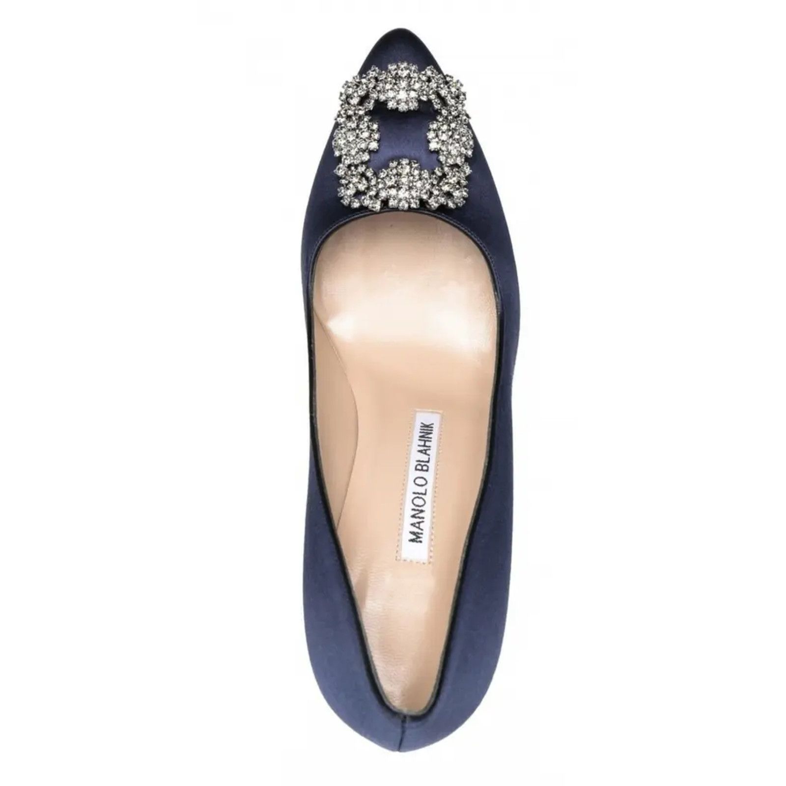 Manolo Blahnik Hangisi 105 Navy Satin Crystal Jewel Buckle Heel Pump 40 Size US 10 / IT 40 - 7 Thumbnail