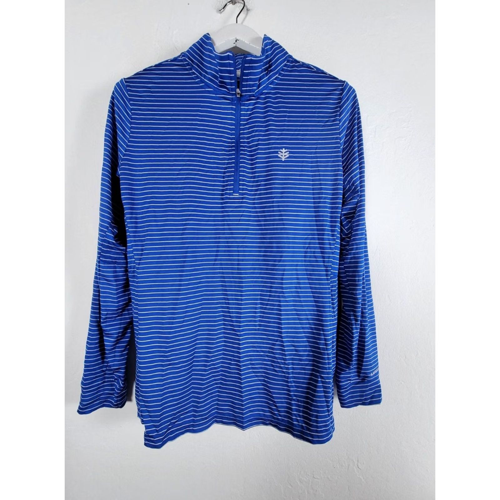 Vintage Coolibar Womens Blue Striped UPF 50+ Quarter-Zip Long Sleeve Shirt Large Stretch Size L / US 10 / IT 46 - 2 Thumbnail
