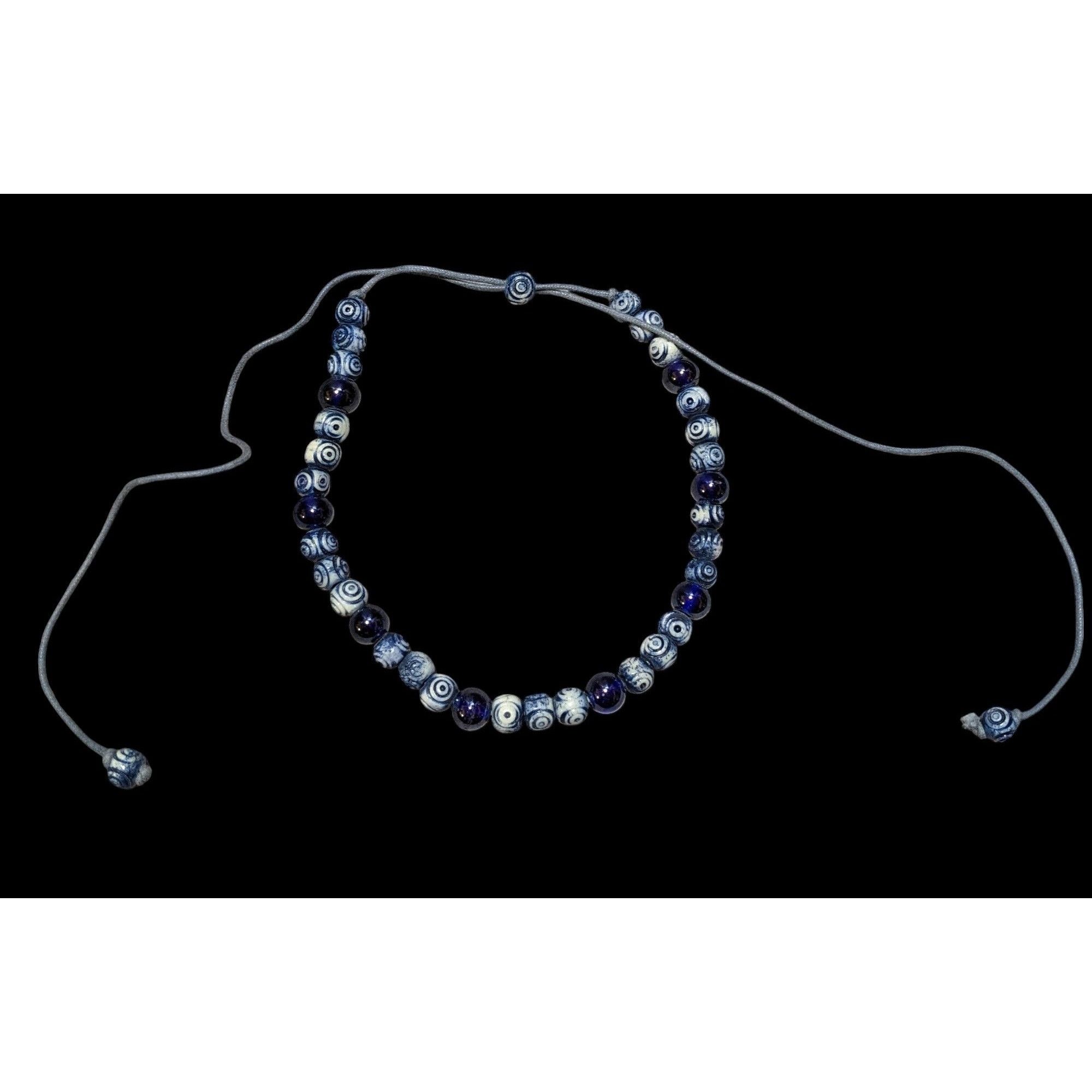 Other Retro Blue And White Beaded Cord Necklace Size ONE SIZE - 1 Thumbnail