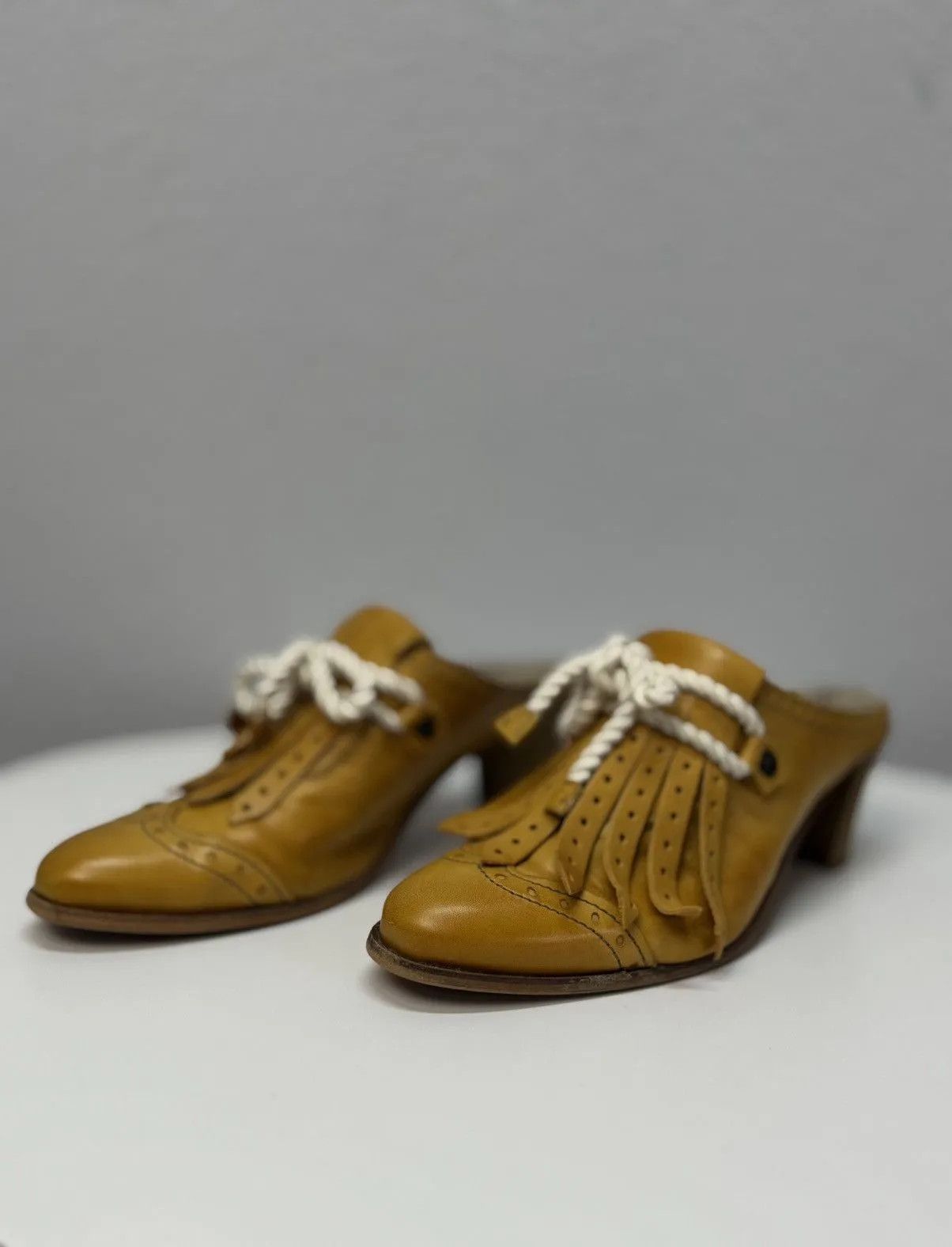 Other Vintage Ankle Leather Boots Sandals Yellow Prada Style Opium Size US 8 / EU 41 - 3 Thumbnail