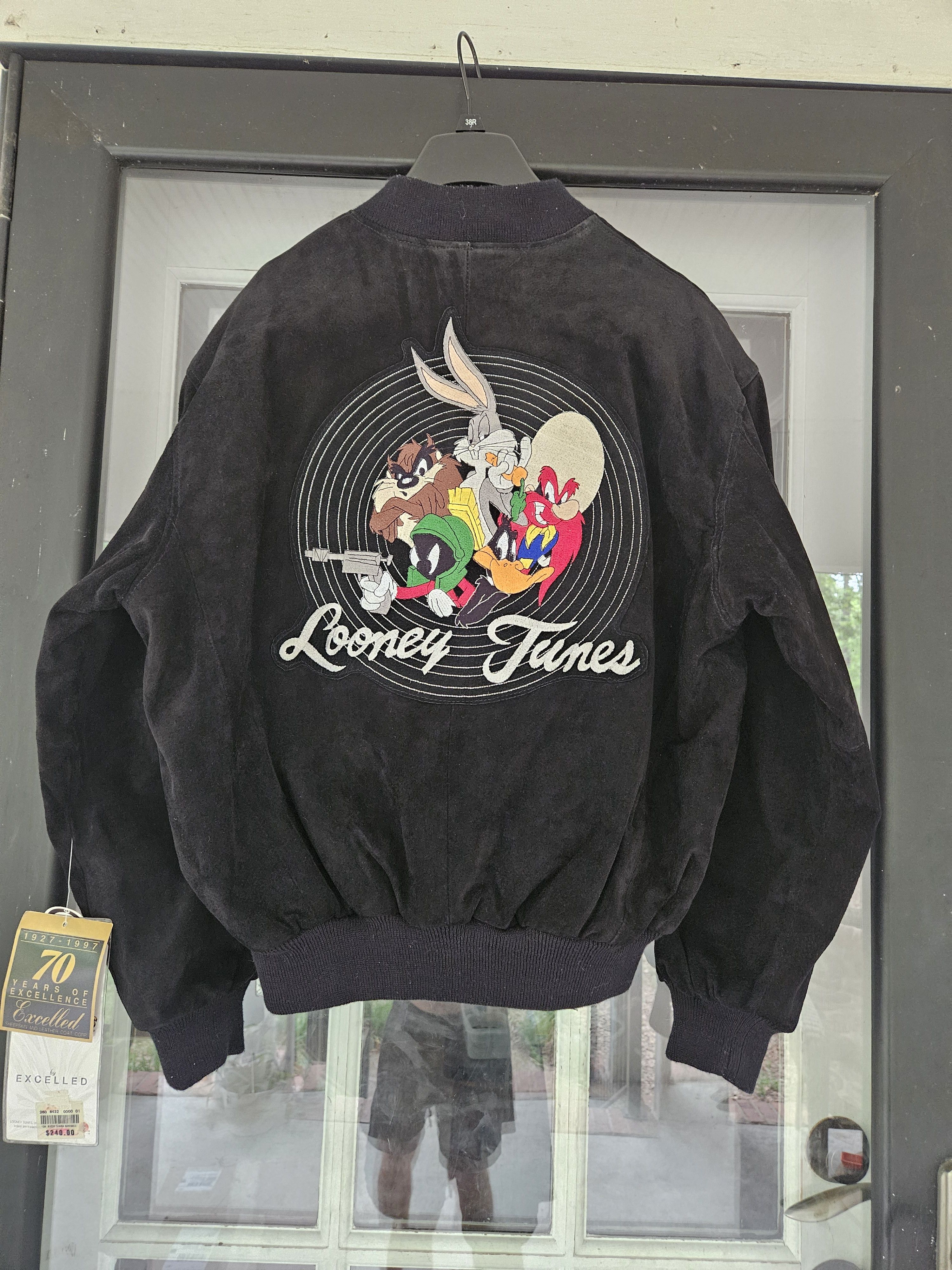 Warner Bros Looney Tunes Black Leather Patched Bomber Jacket Size US S / EU 44-46 / 1 - 1 Thumbnail