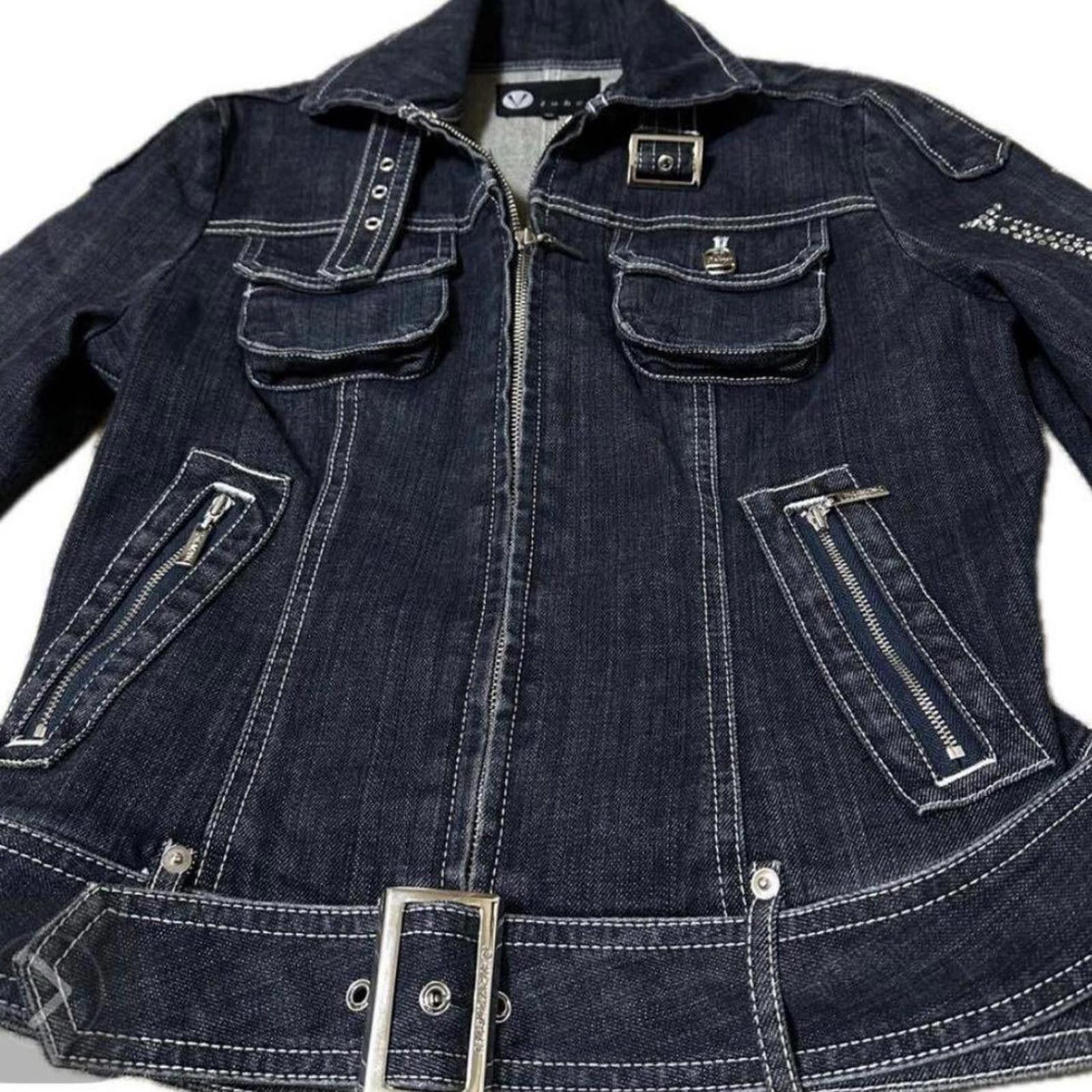 Other Stand collar rare v rhinestone logo denim jacket Size XS / US 0-2 / IT 36-38 - 7 Thumbnail