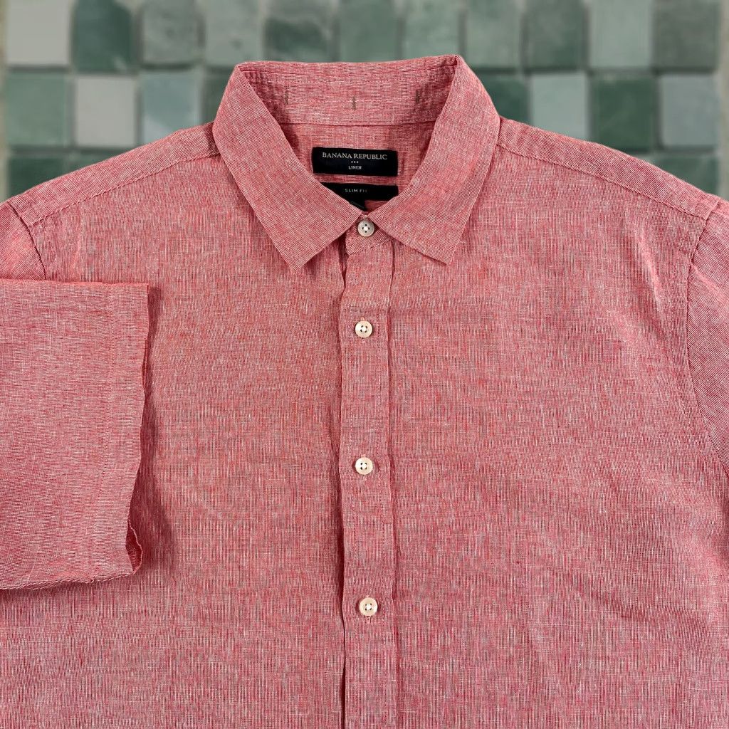 Banana Republic Banana Republic Shirt Men Large Heather Red Linen Slim Fit Beach SS NWOT Size US L / EU 52-54 / 3 - 1 Thumbnail