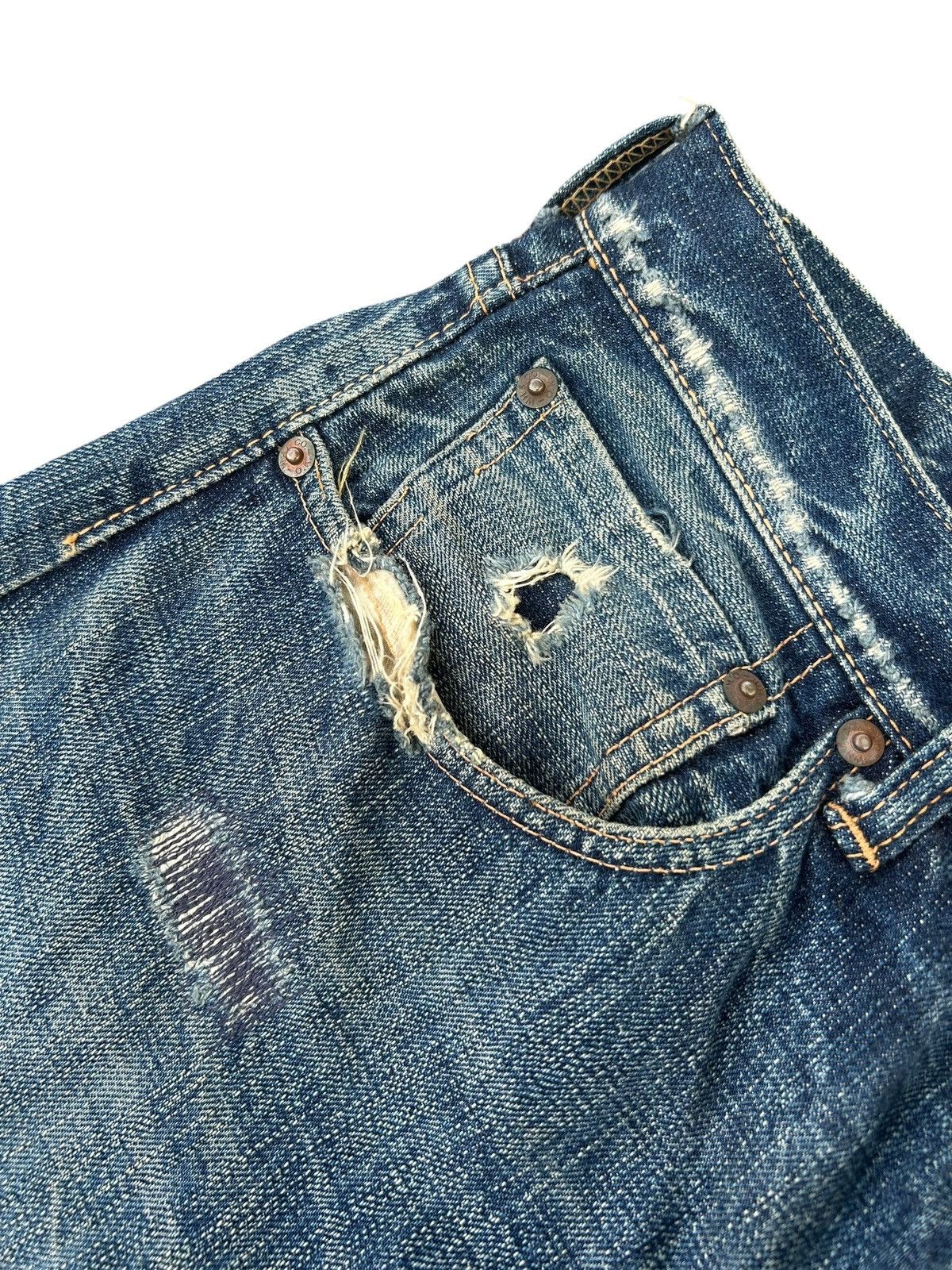 Kapital Vintage Japanese Brand Selvedge Distressed Repair Denim Jean Size US 33 - 8 Thumbnail