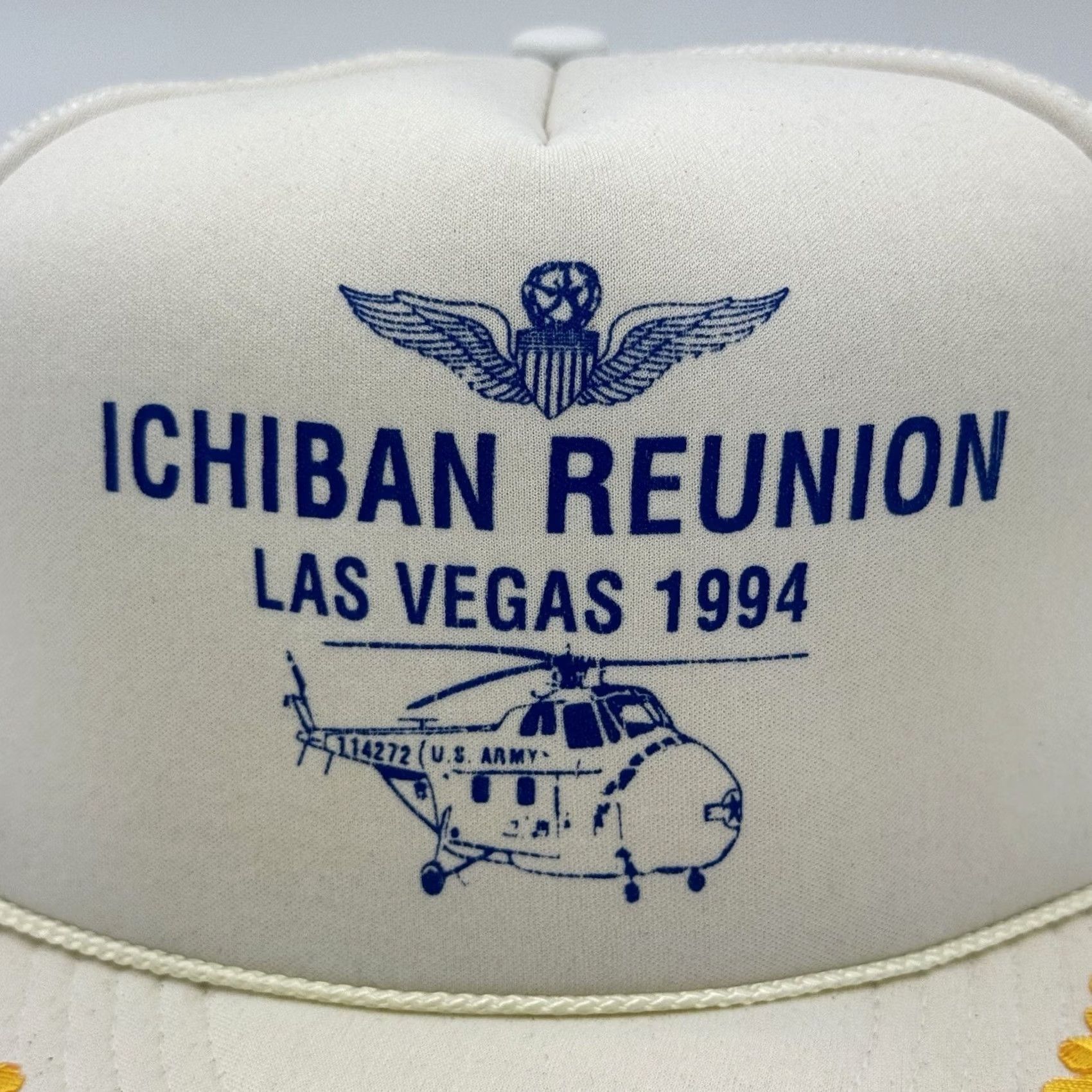 Vintage VINTAGE SAN SUN ICHIBAN REUNION US ARMY KOREA JAPAN 1994 MILTARY VETERAN LAUREL LEAF HAT WHITE ONE SIZE FITS MOST Size ONE SIZE - 3 Thumbnail