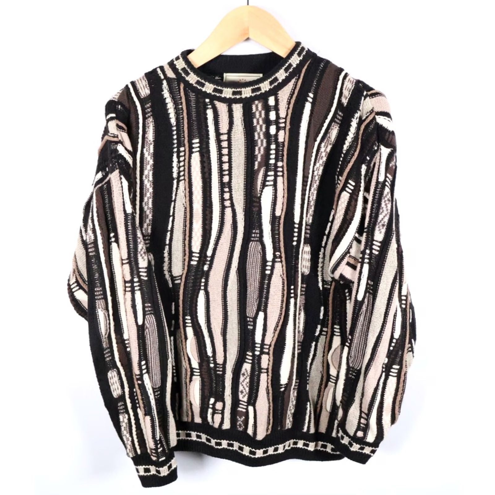 Coogi Liberty Old Glory COOGI Style Sweater Mens Medium Brown Beige 3D Knit Cotton Pullover Casual Vintage 90s Hip Hop Streetwear Size US M / EU 48-50 / 2 - 2 Thumbnail