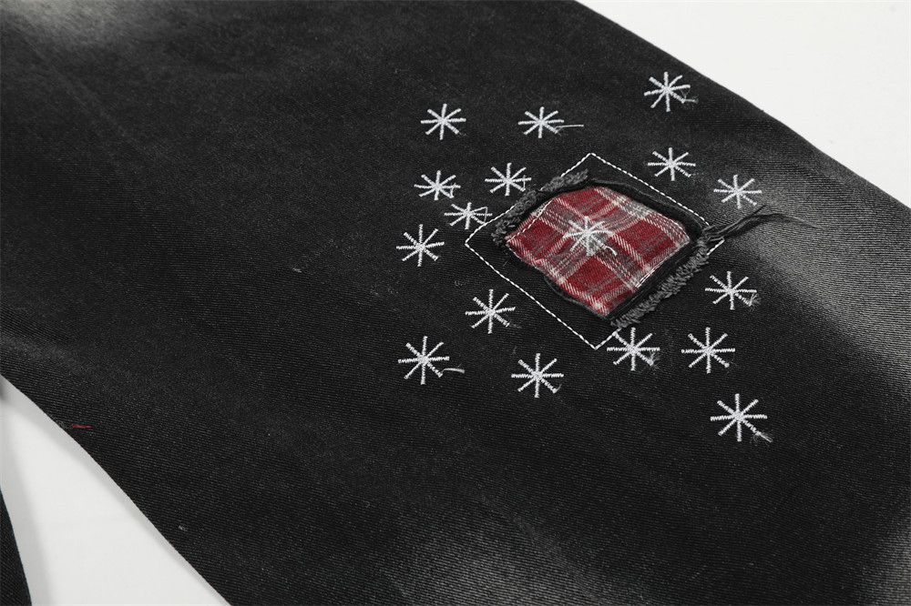 Japanese Brand × Jean Men's loose trendy plaid patch embroidery washed jeans y2k Size US 32 / EU 48 - 5 Thumbnail