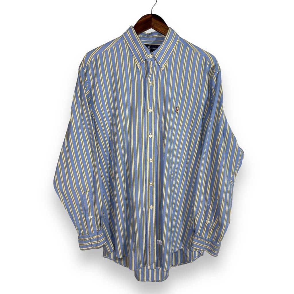 Polo Ralph Lauren 80s Blue & Yellow Polo Ralph Lauren Iconic Oxford Button Dow Size US L / EU 52-54 / 3 - 1 Thumbnail