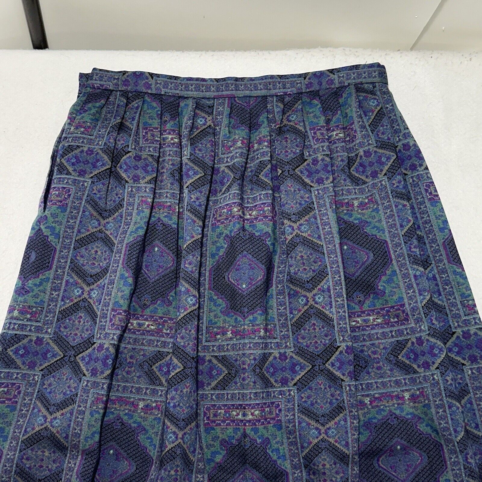 Other Vintage Herman Geist 10 A-Line Maxi Skirt Navy Ornate USA Size 32" / US 10 / IT 46 - 8 Thumbnail