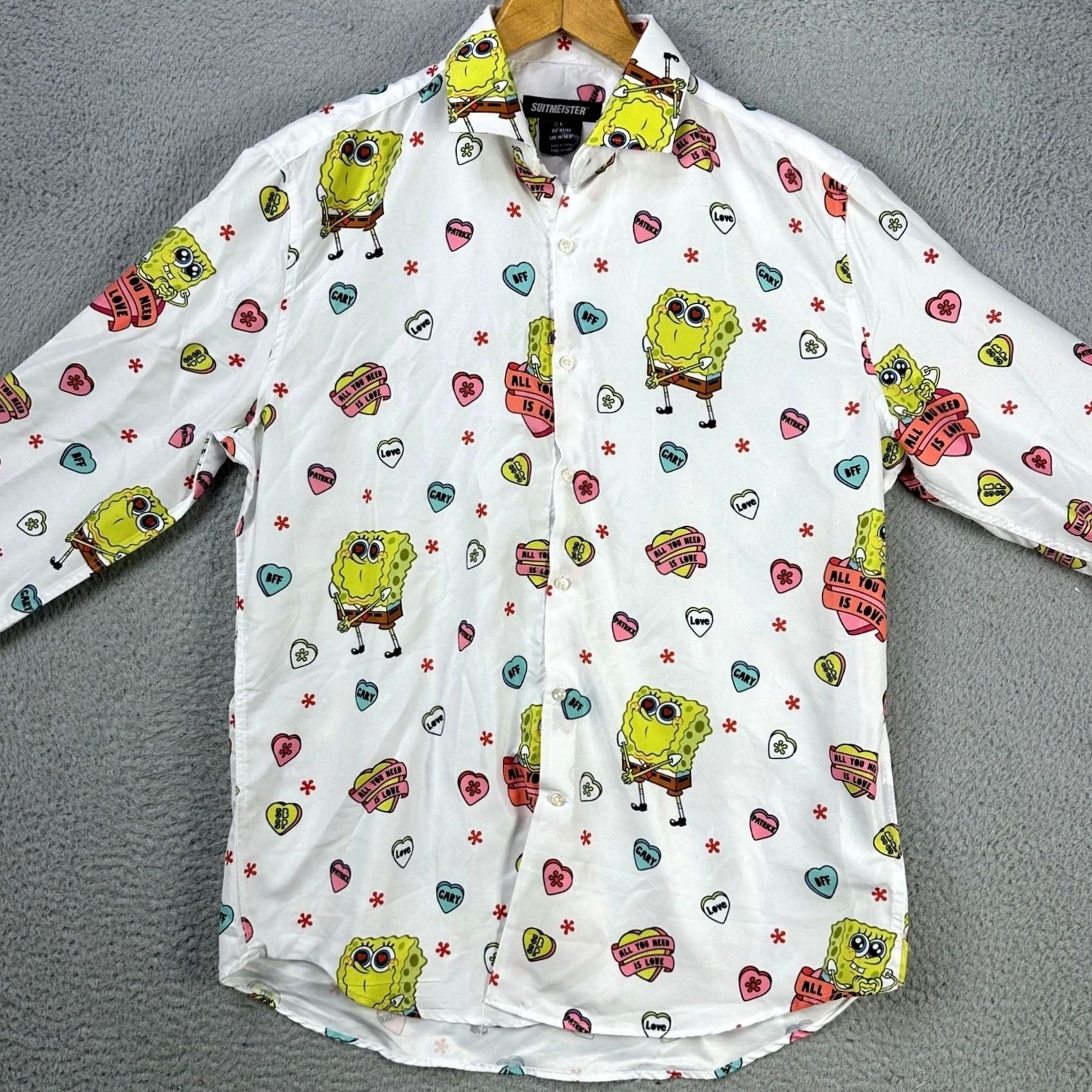Vintage Suitmeister Mens Sponge Bob Dress Shirt Large 16-16.5 White Yellow Button Up NEW Size 42R - 4 Thumbnail