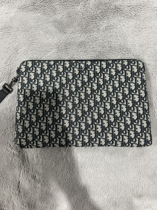 A4 Pouch Beige and Black Dior Oblique Jacquard