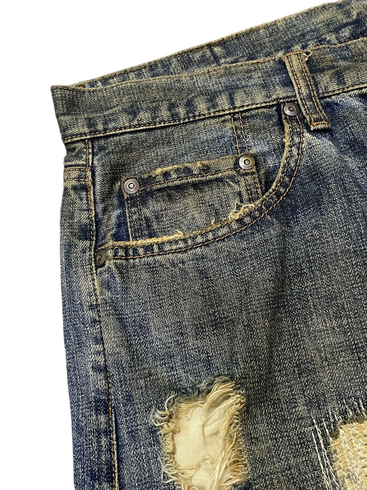 20471120 × 5351 POUR LES HOMMES × Hysteric Glamour Boro 🇯🇵 Brand Heavy Stitched Repaired Distressed Mud Jeans Size US 34 / EU 50 - 10 Thumbnail