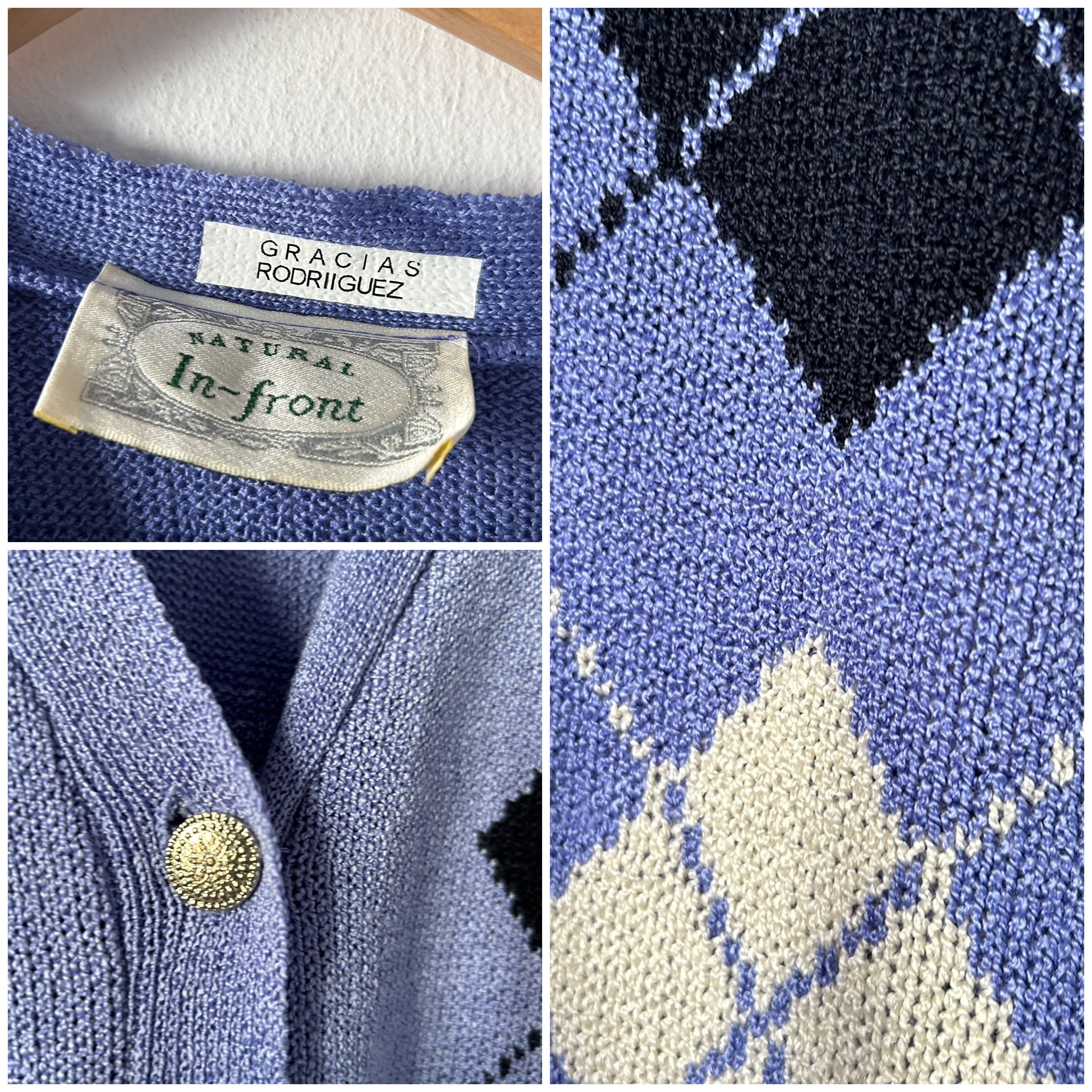 Vintage Vintage Argyle Purple Knit Sweater Cardigan Size L / US 10 / IT 46 - 9 Thumbnail