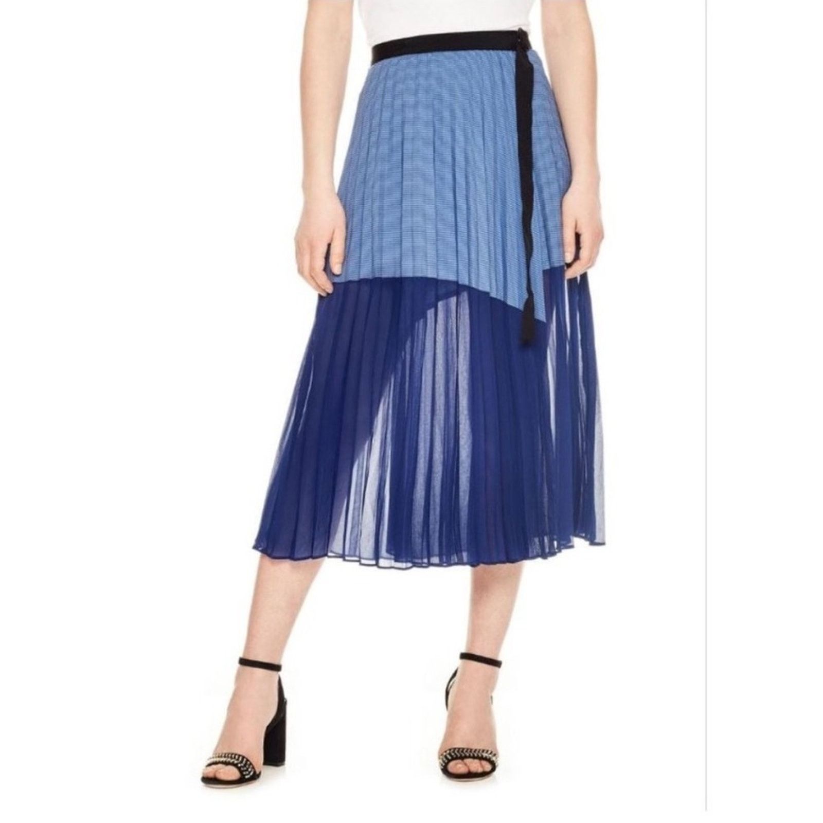Sandro Sandro Striped Broadcloth Chiffon Wrap Skirt Blue Sz 3 US L Size 28" / US 6 / IT 42 - 2 Thumbnail
