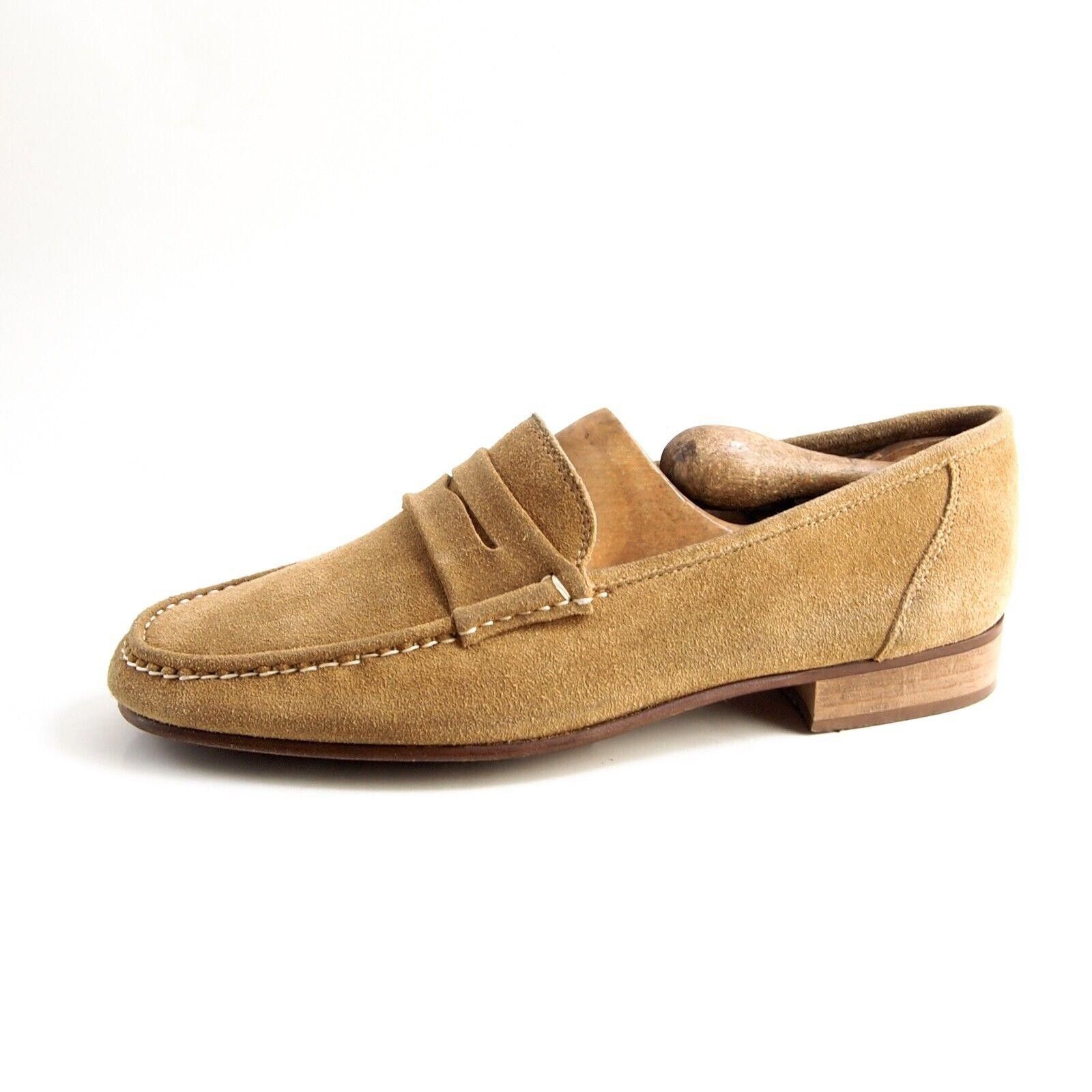 Designer Mauro Volponi Penny Loafers Beige Suede Mens US 8 EU 41 Size US 8 / EU 41 - 2 Thumbnail
