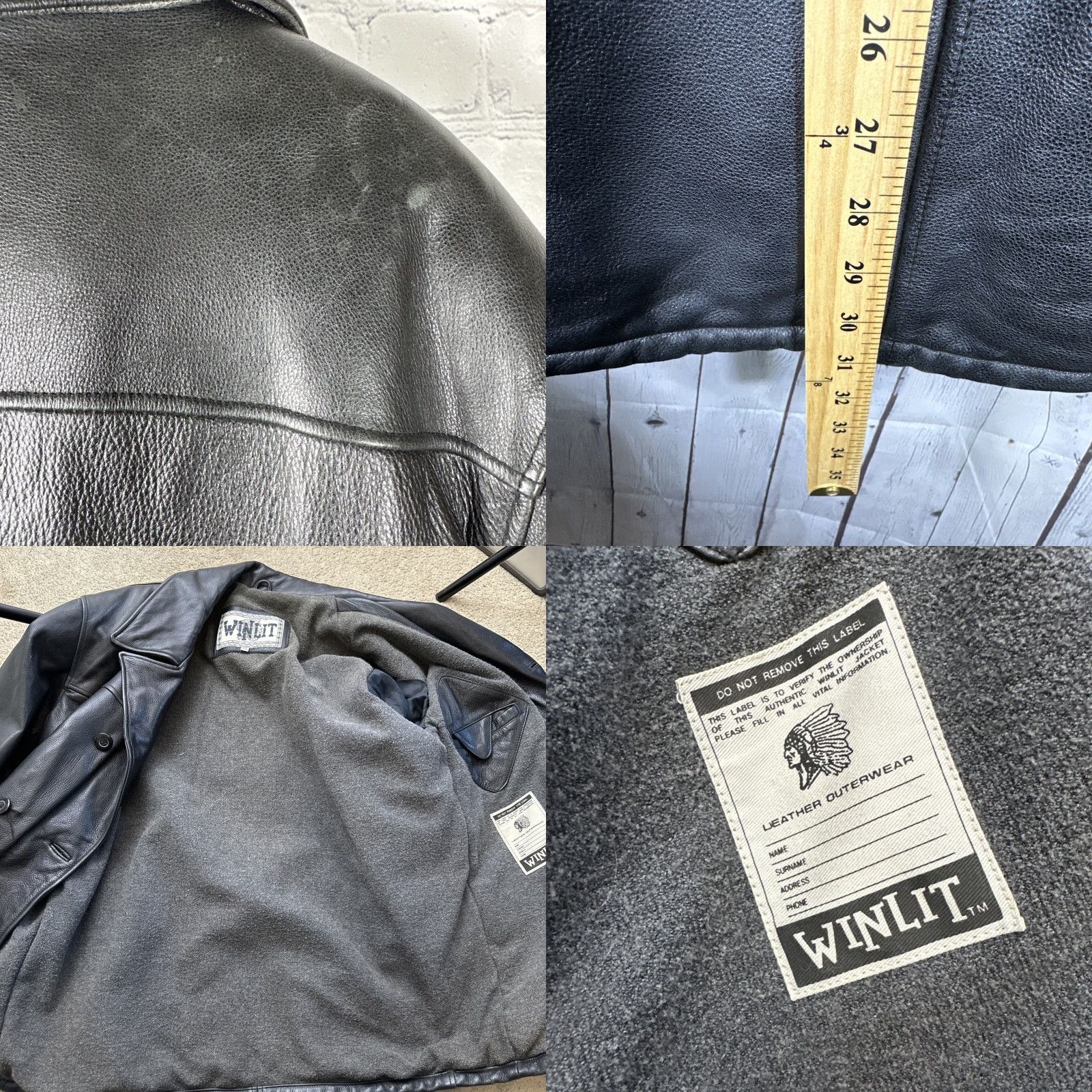 Vintage VINTAGE Winlit Black Mens Leather Jacket Mid-Length Parka Classic Biker 4 Front Pockets 2 Snap 2 Slash Lined Motorcyle Moto Size US M / EU 48-50 / 2 - 8 Thumbnail