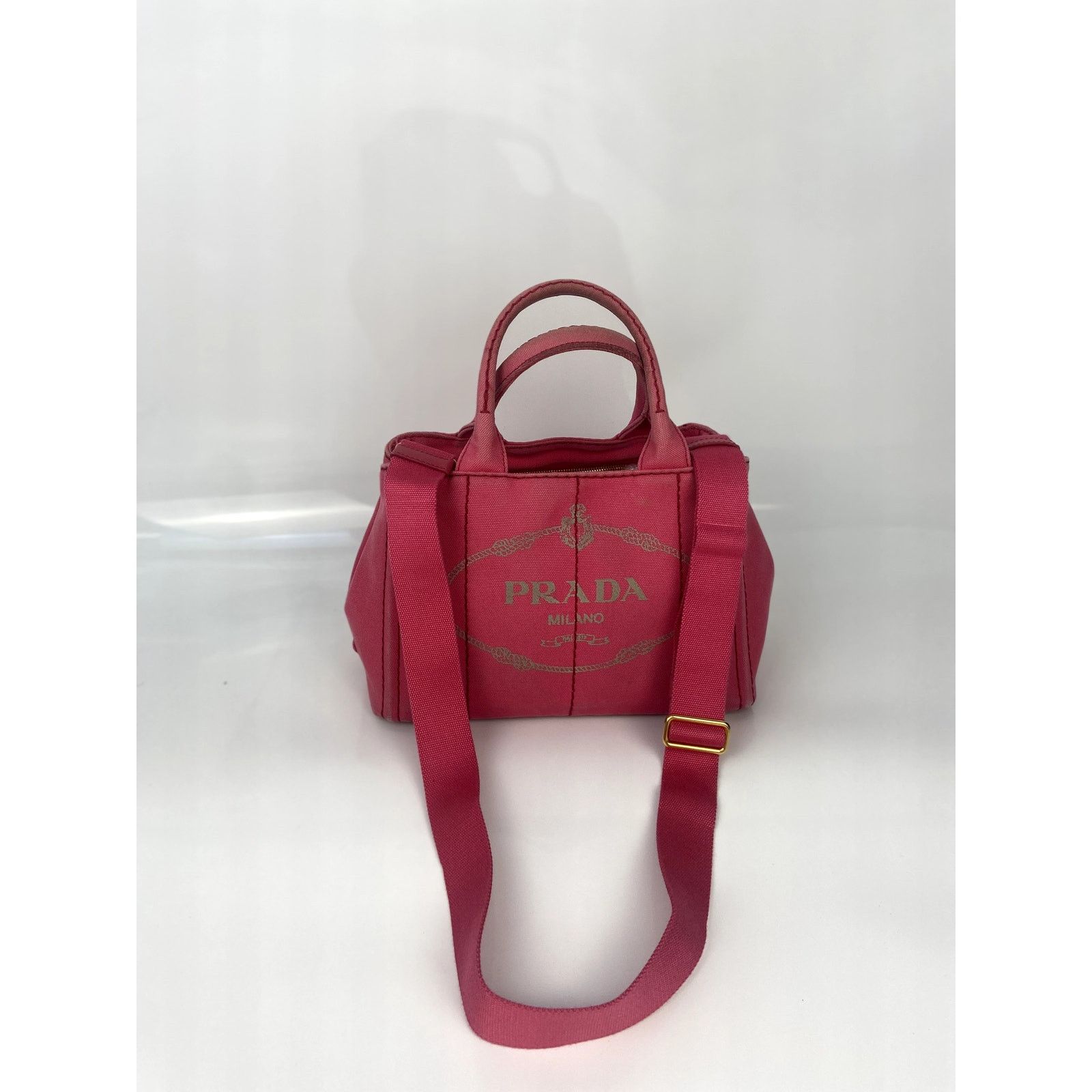 Prada Prada Pink Canapa Canvas Logo Print Tote Size ONE SIZE - 4 Thumbnail
