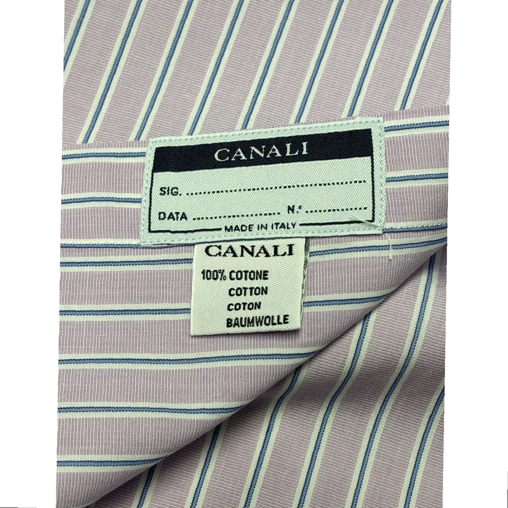 Canali CANALI Dress Shirt Mens XL Striped French Cuff 100% Cotton Made in Italy Pink Size 46R - 4 Thumbnail