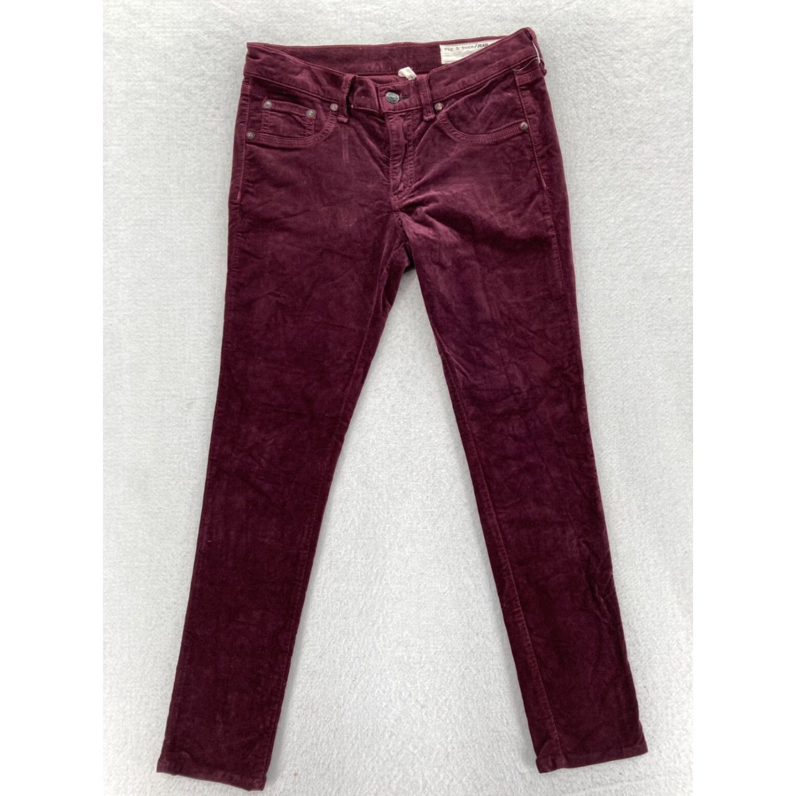 Rag & Bone rag & bone Women's Pants 27 Burgundy Red Velvet Stretch Skinny Leg Flat Front Low Rise Cotton Rayon Spandex Size 27" / US 4 / IT 40 - 2 Thumbnail