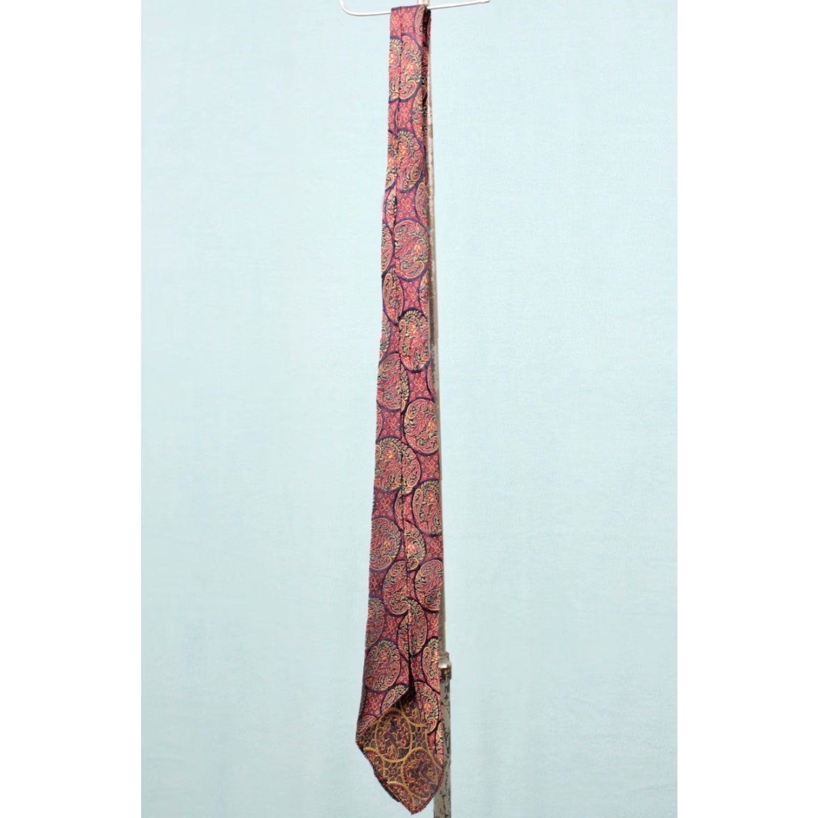 Vintage VTG 1930s Necktie Mens Red & Blue Paisley Pattern 30s Tie - Rayon Original Size ONE SIZE - 6 Thumbnail