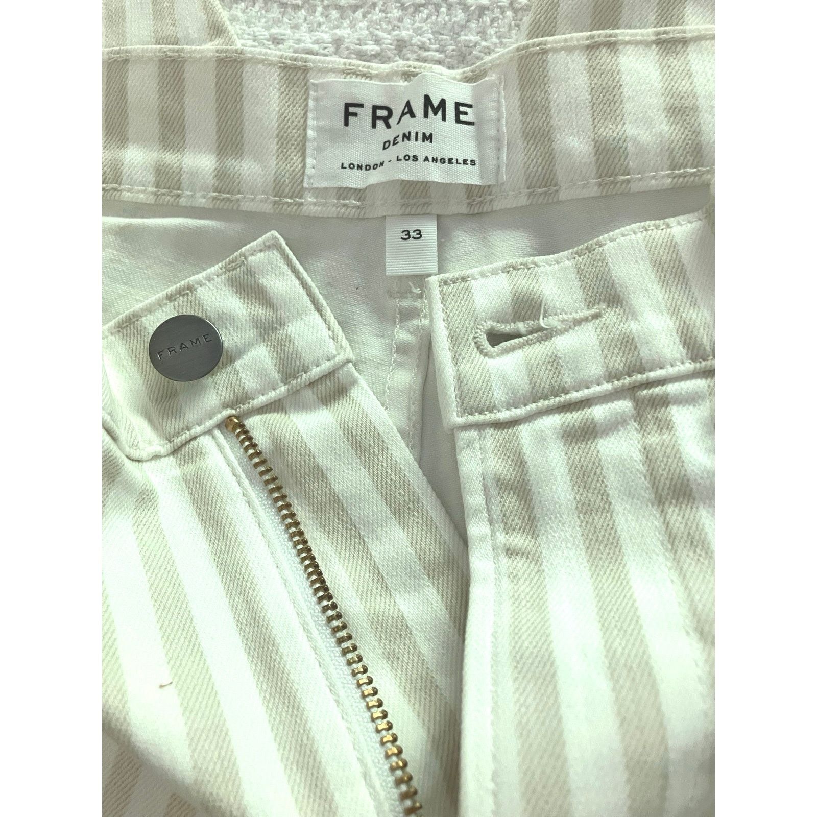 Frame FRAME Striped Le Bardot Crop Flare Raw Edge Denim Pant-sz 33 Size 33" - 7 Thumbnail