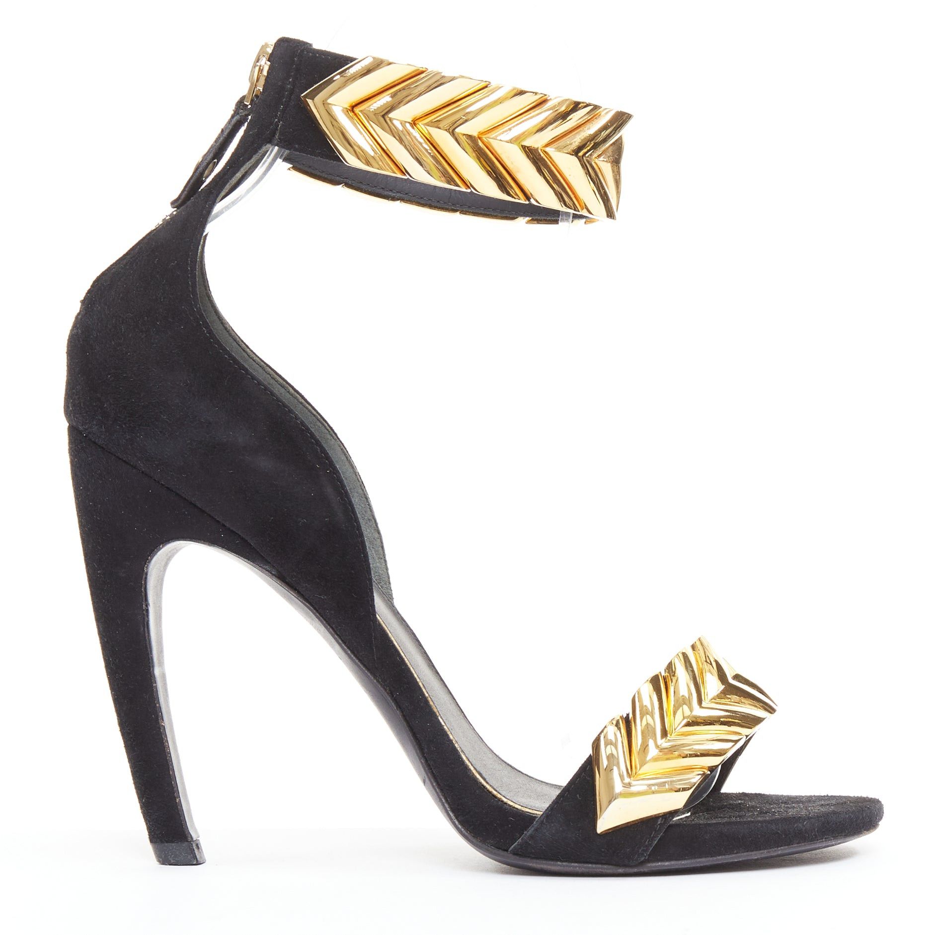 Louis Vuitton LOUIS VUITTON V Symphony black suede gold hardware high heel sandals EU38 Size US 8 / IT 38 - 1 Thumbnail