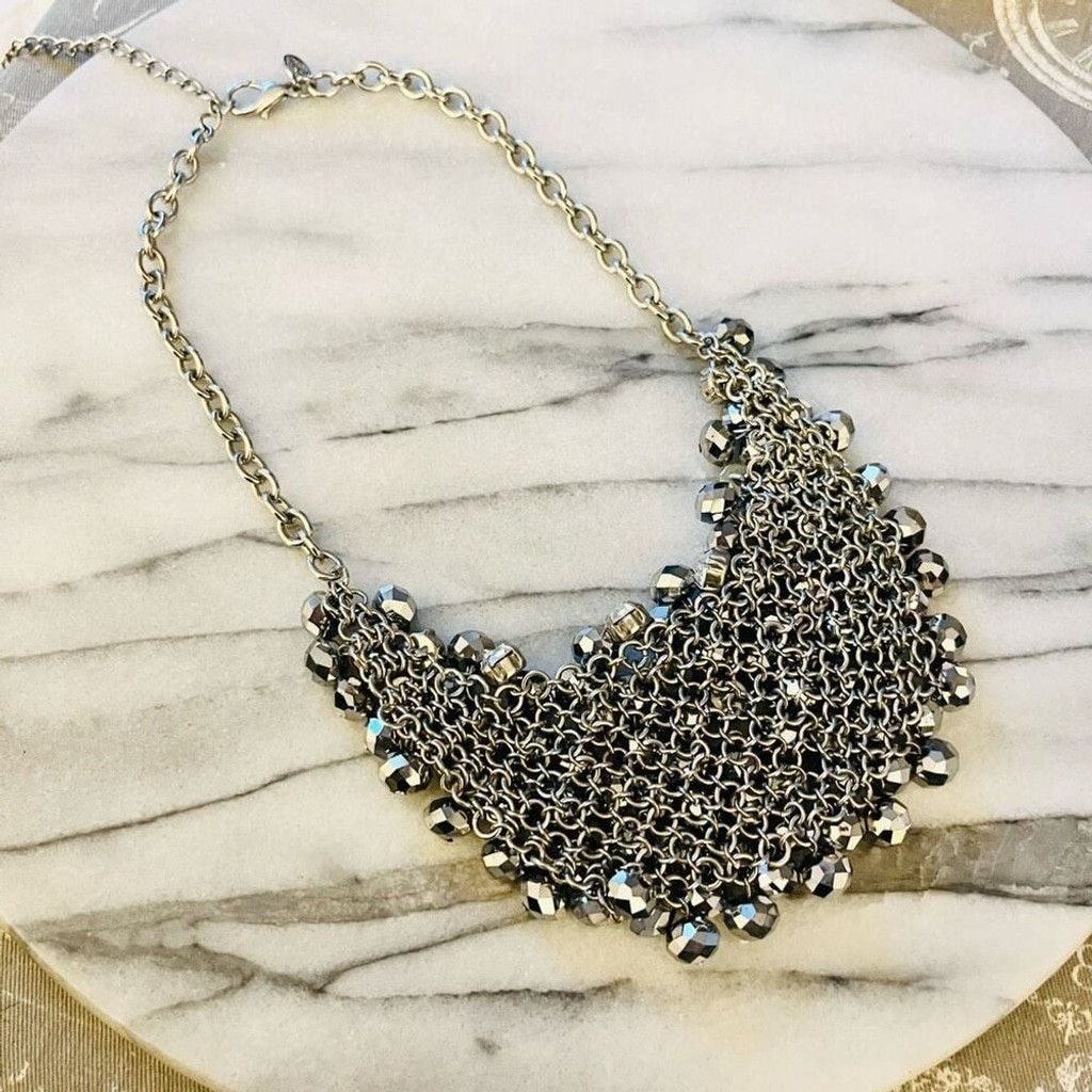 Jewelry Cluster Beaded Bib Necklace Silver Toned Statement Size ONE SIZE - 5 Thumbnail