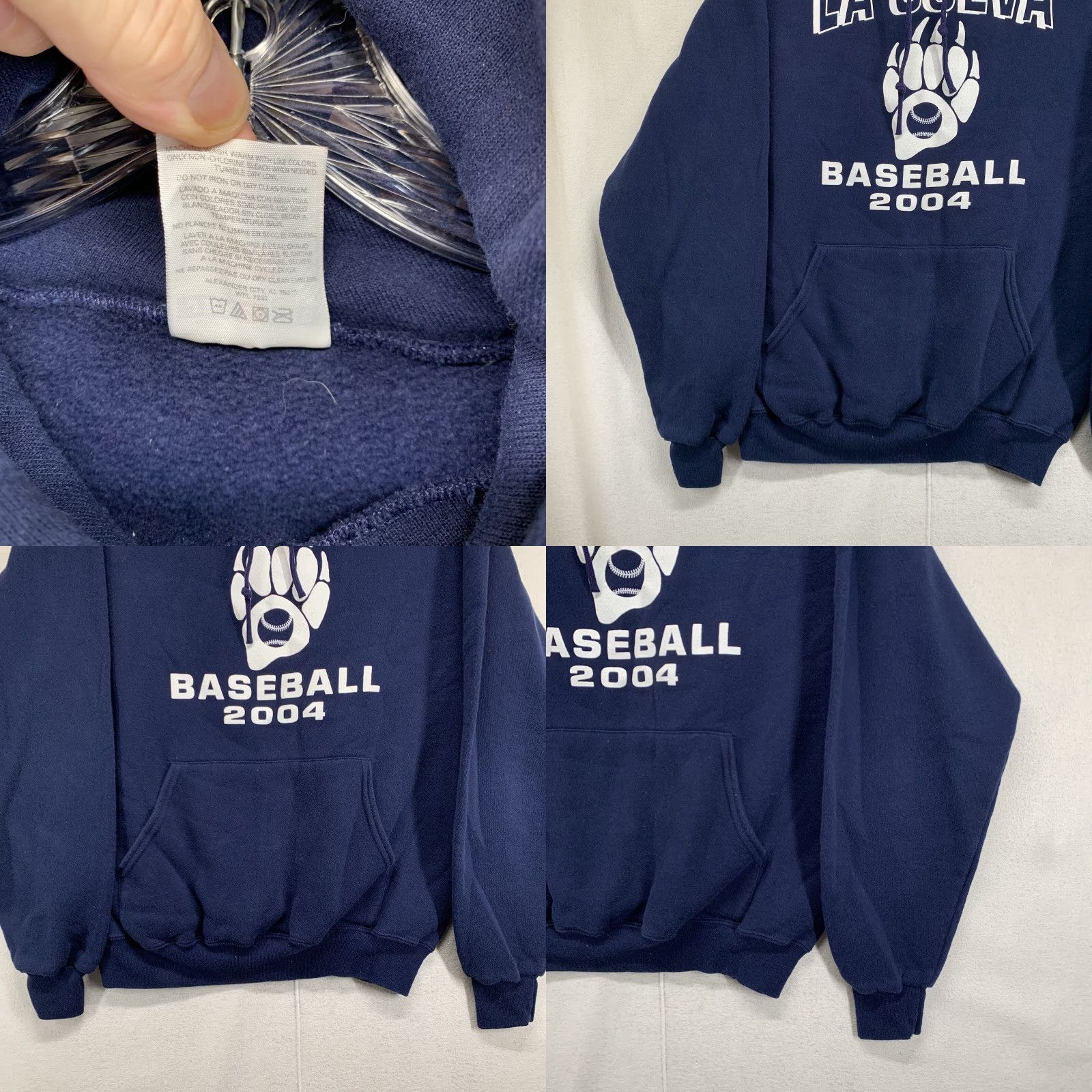 Jerzees VINTAGE La Cueva Baseball Hoodie Men’s Medium Blue Cotton Blend Unisex Sports Pullover Size US M / EU 48-50 / 2 - 8 Thumbnail