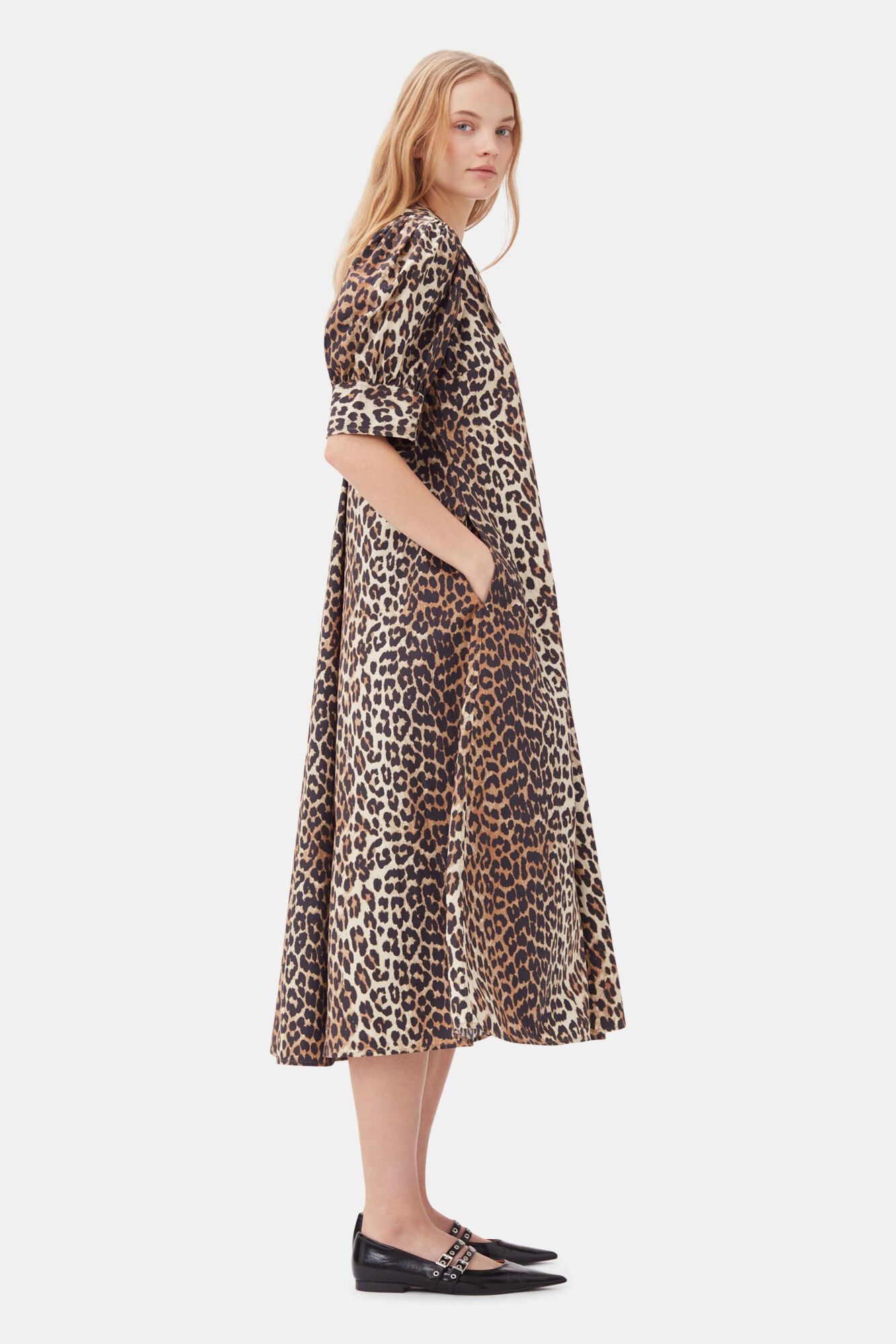 Ganni o1s22i1n0525 Leopard Print Poplin Dress in Leopard Size XS / US 0-2 / IT 36-38 - 4 Thumbnail