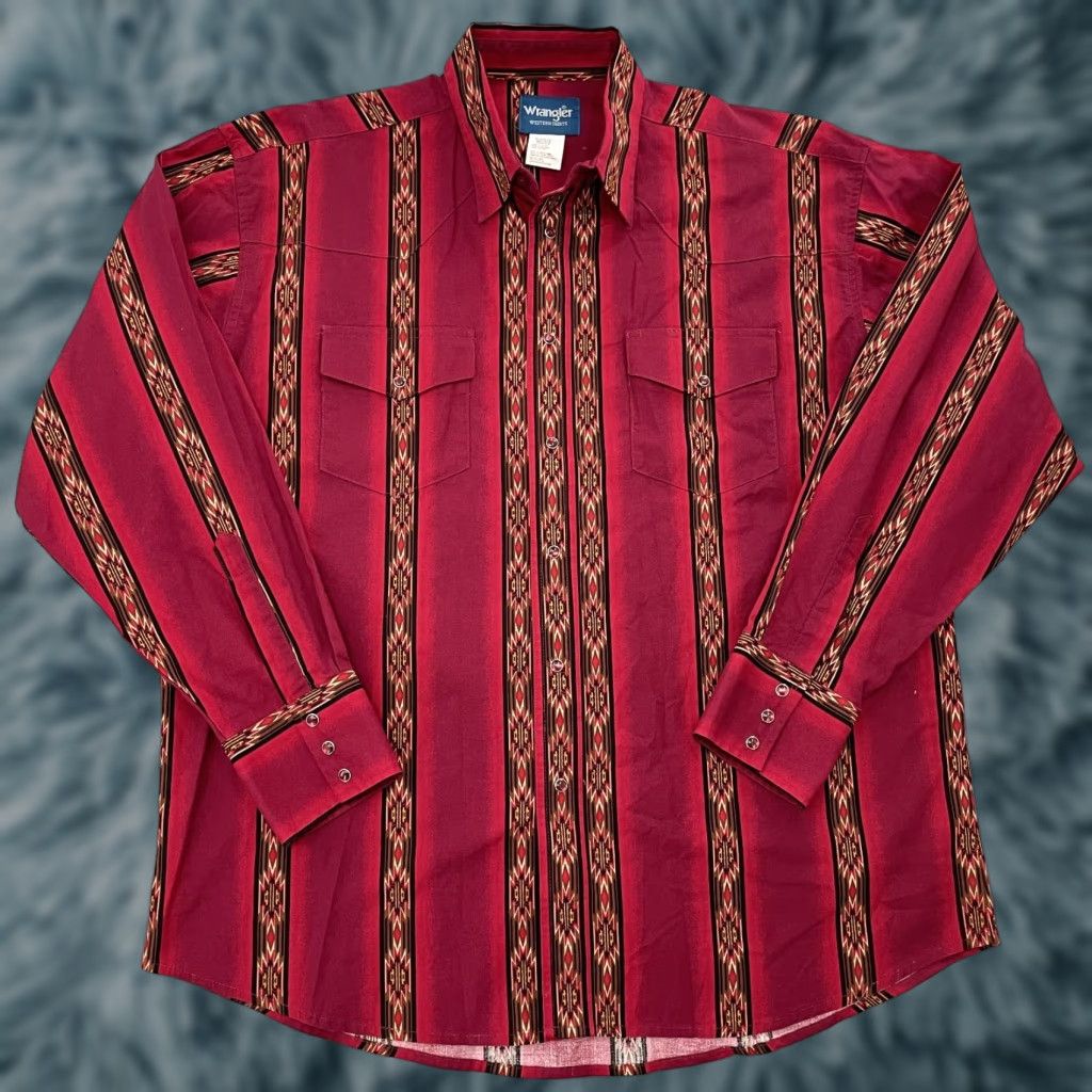 Wrangler VINTAGE Wrangler Aztec Shirt Men Adult XL Red Western Long Sleeve Pearl Snap Geometric 90s Size US XL / EU 56 / 4 - 1 Thumbnail