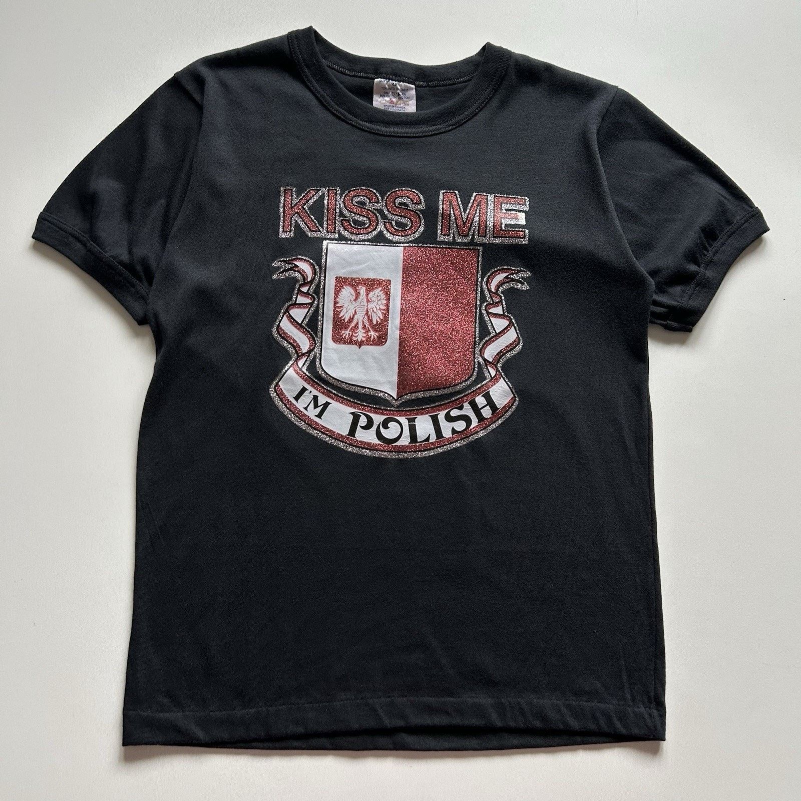 Vintage Kiss Me Im Polish T Shirt Small 80s Glitter Art Rare