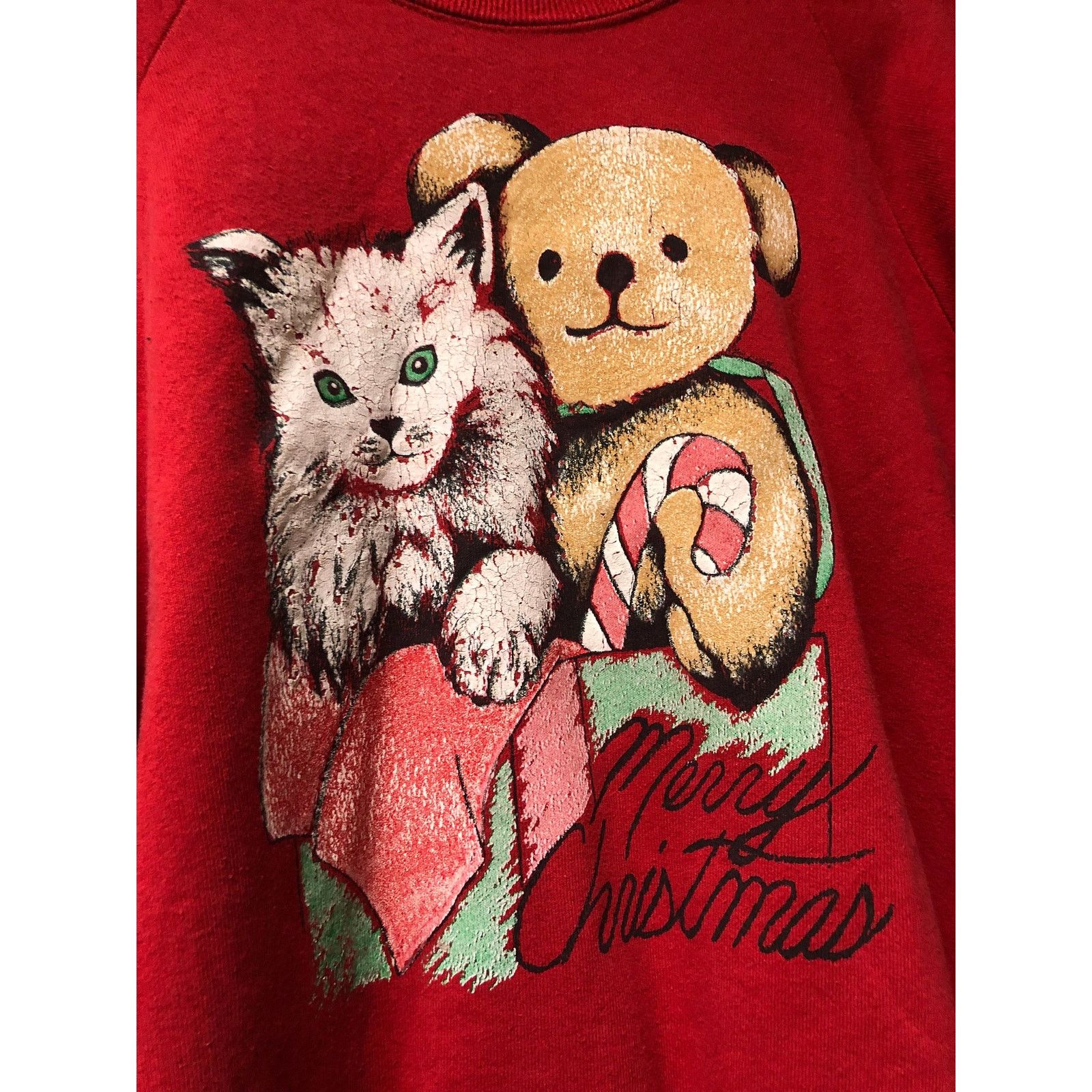 Fruit Of The Loom Vintage merry Christmas cat Sweatshirt size XL 1990s 80s Size US XL / EU 56 / 4 - 2 Thumbnail