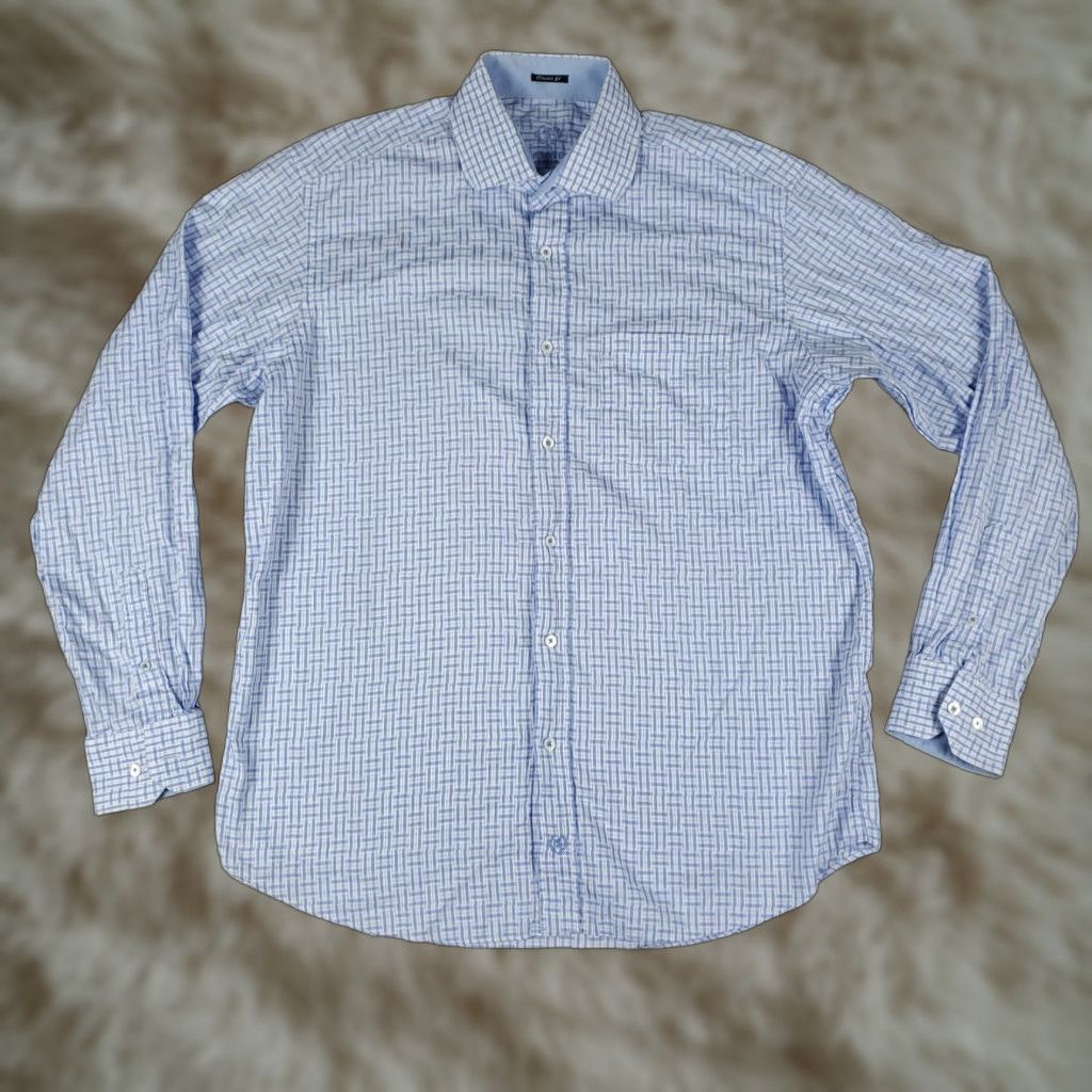 BUGATCHI Bugatchi Mens XL Blue Plaid Button-Up Shirt Long Sleeve Collared Size US XL / EU 56 / 4 - 1 Thumbnail