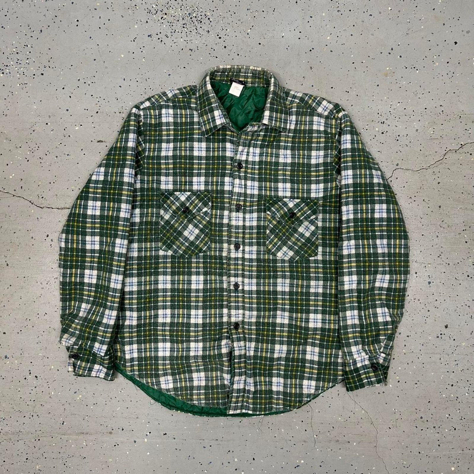 JCPenney VTG 70s/80s JCPenney green and white plaid flannel shirt Size US L / EU 52-54 / 3 - 1 Thumbnail