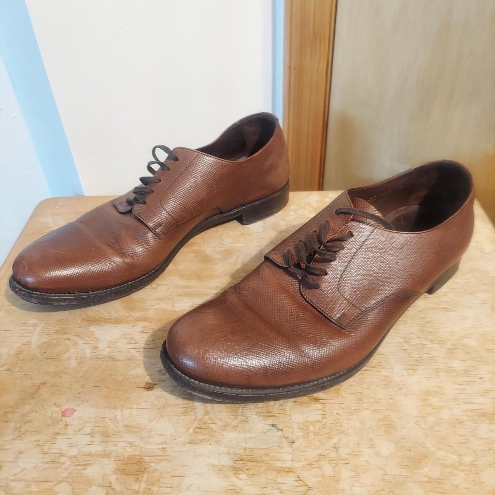 Prada Prada Saffiano 2EE049 Men's US 10 Brown Leather Oxford Shoes Size US 10 / EU 43 - 1 Thumbnail